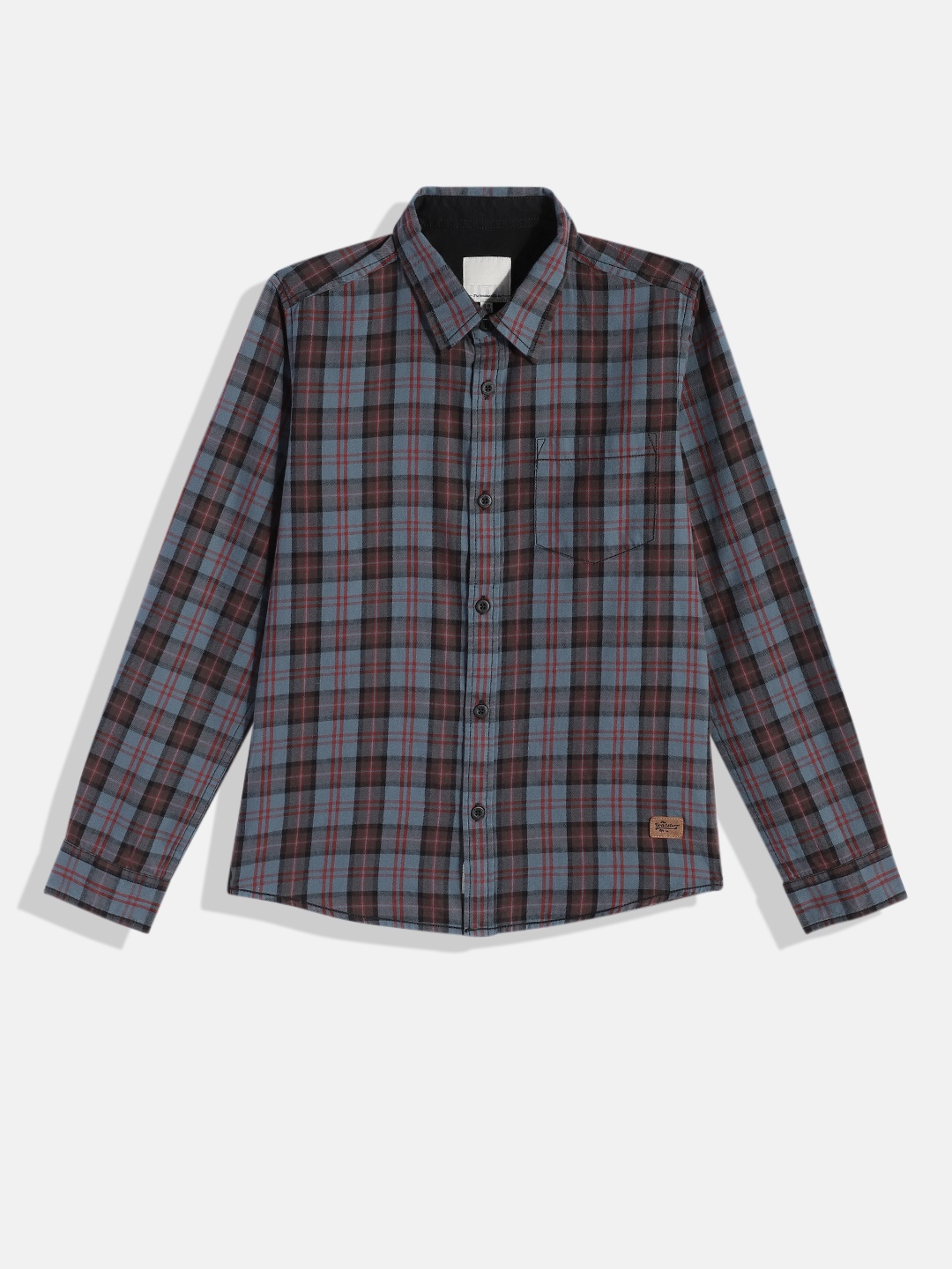 

UTH by Roadster Teen Boys Grey & Red Pure Cotton Comfort Tartan Checked Casual Shirt