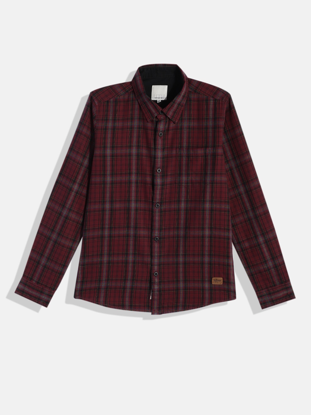 

UTH by Roadster Teen Boys Maroon & Black Pure Cotton Comfort Tartan Checked Casual Shirt