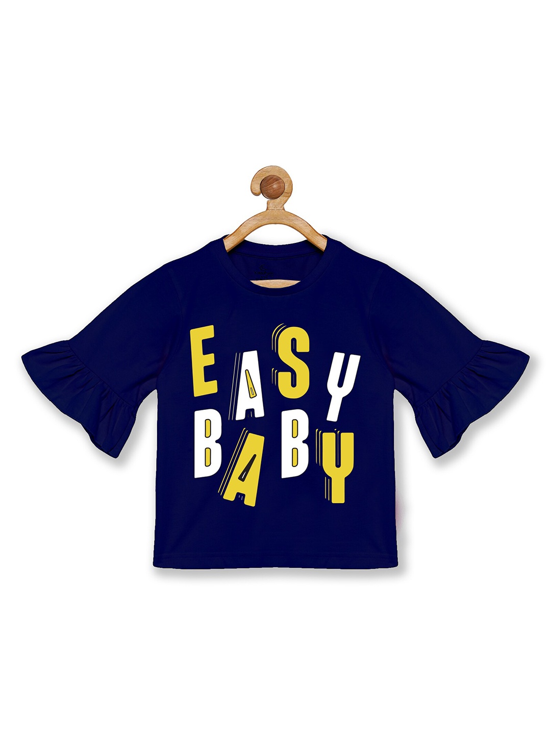 

KiddoPanti Girls Navy Blue Typography Printed Cotton T-shirt