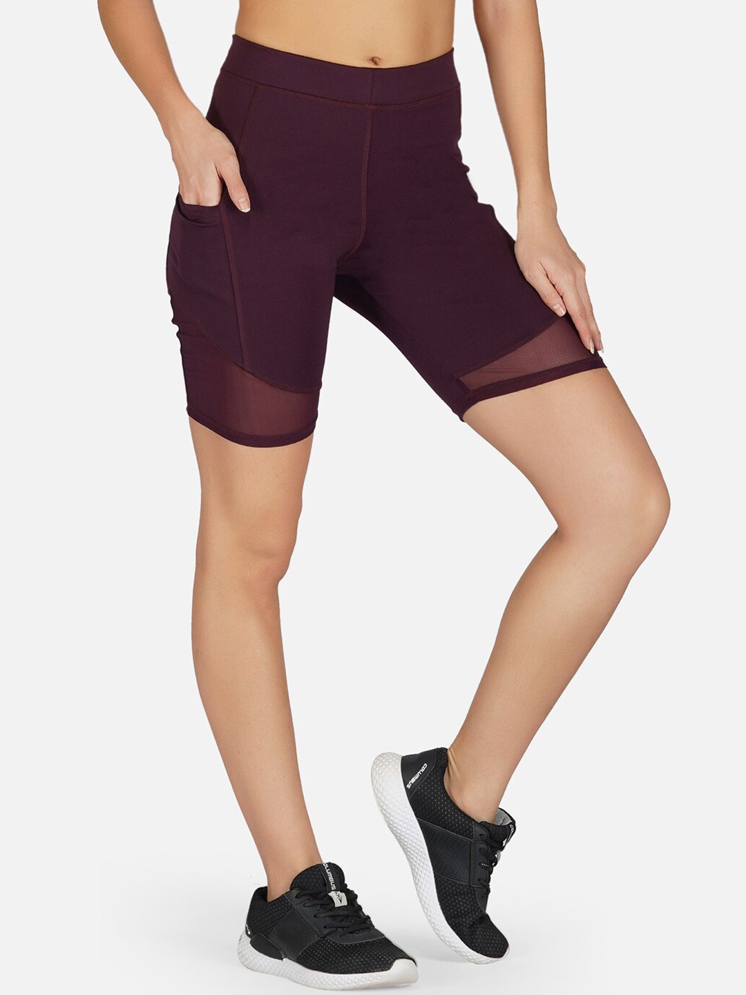 

IMPERATIVE Women Maroon Solid Slim-Fit Biking Short