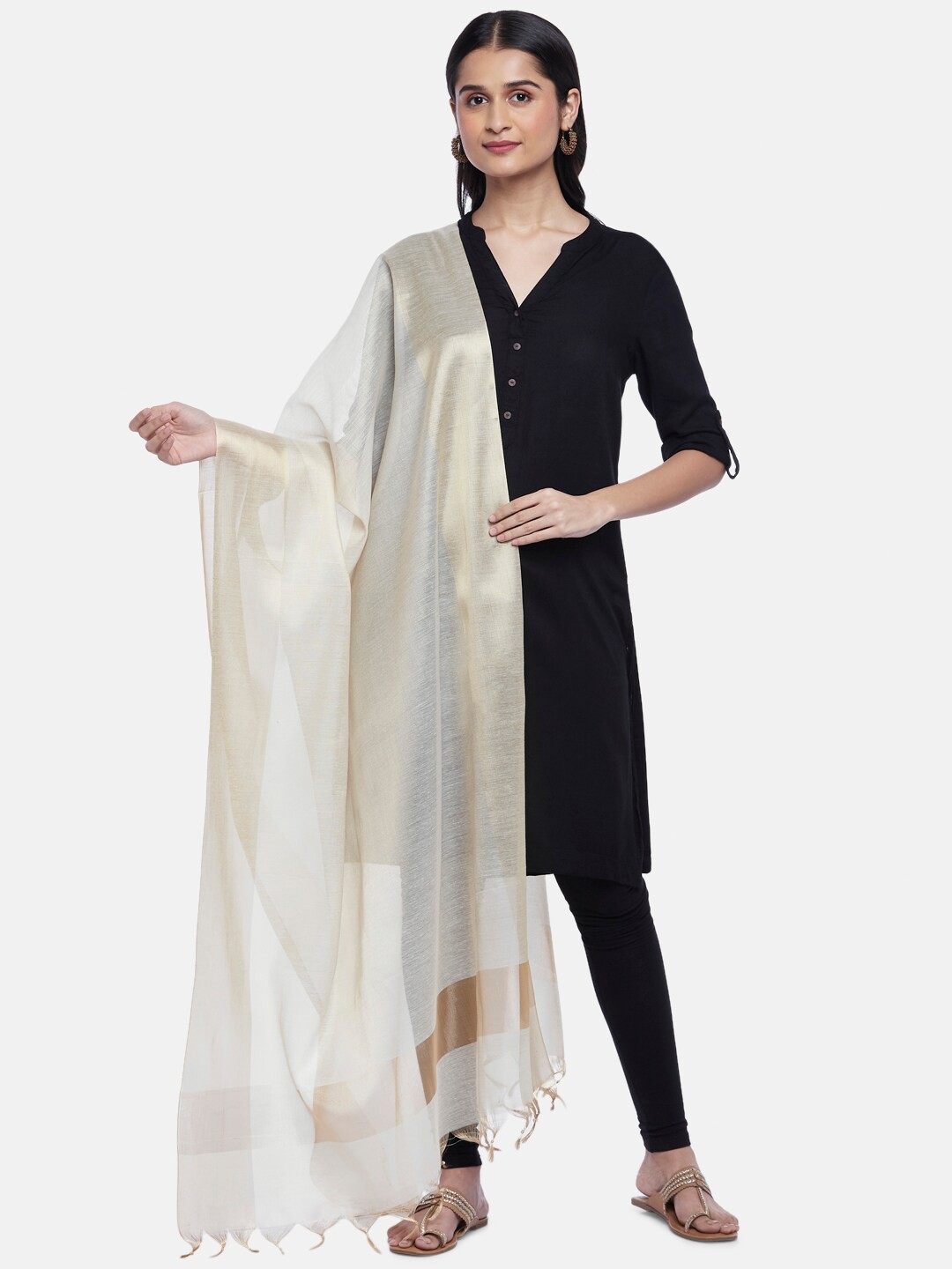 

RANGMANCH BY PANTALOONS Gold-Toned & Off White Dupatta
