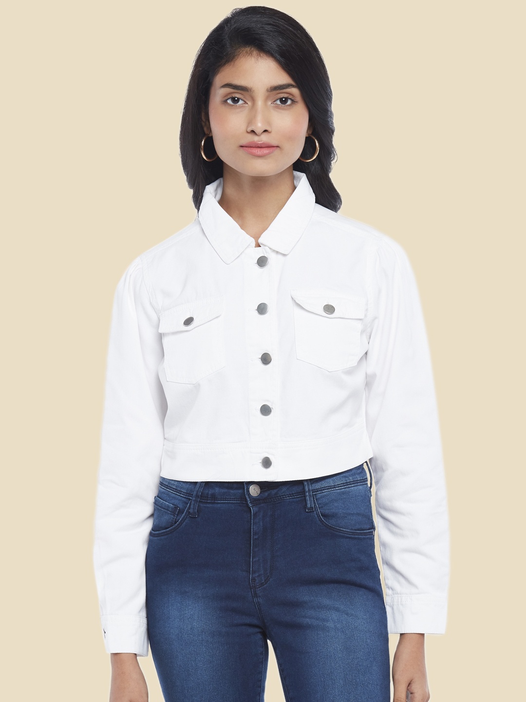 

Honey by Pantaloons Women White Crop Tailored Jacket