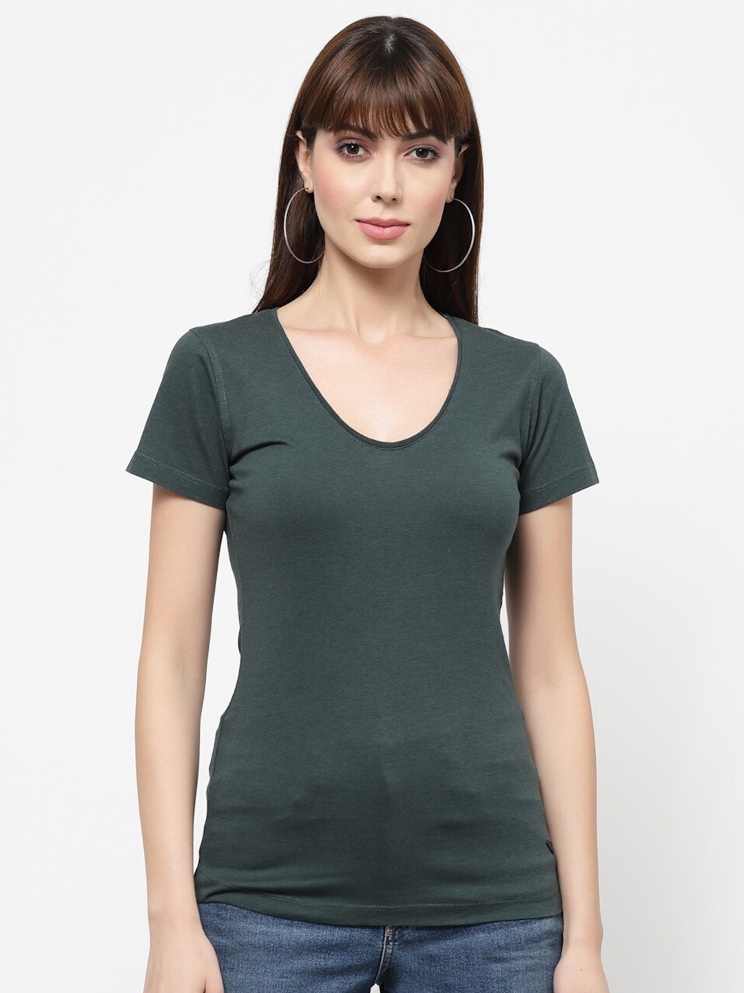 

FLAWLESS Women Green Solid Cotton T-shirt