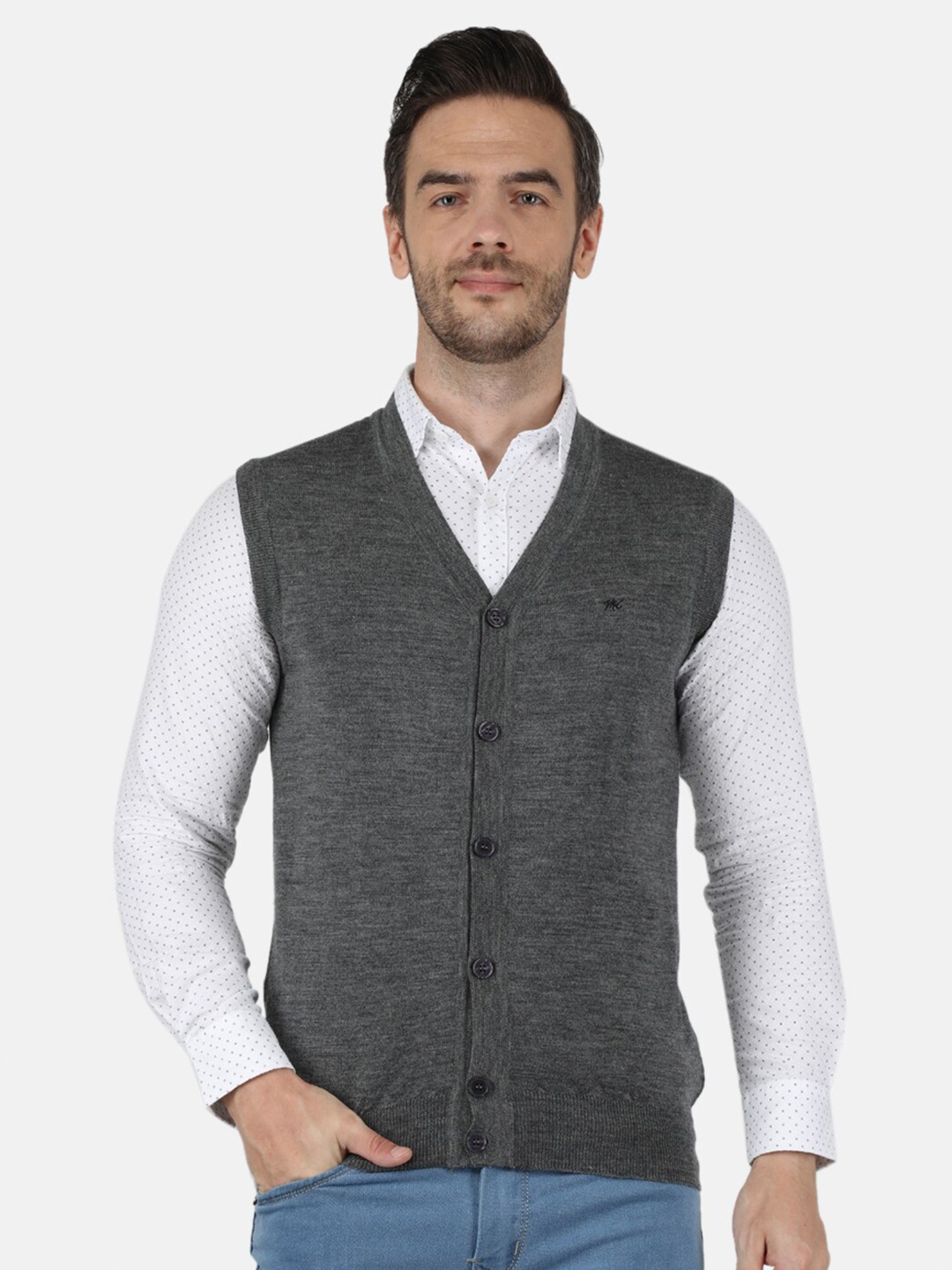 

Monte Carlo Men Grey Pure Wool Cardigan