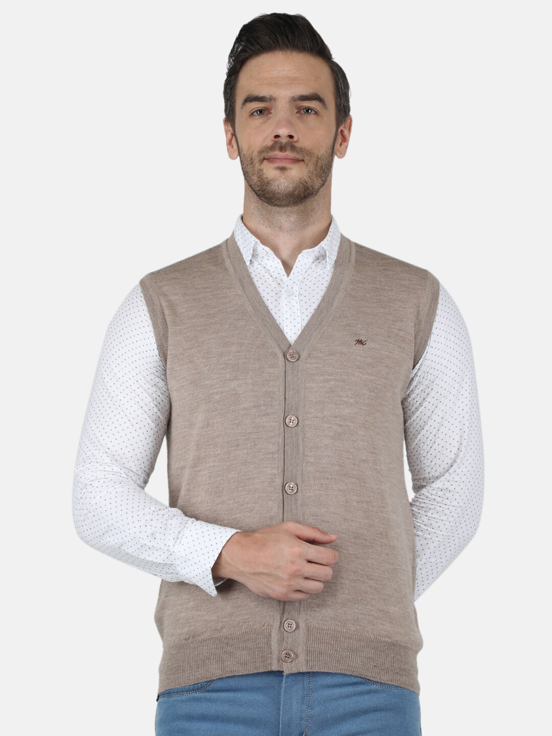 

Monte Carlo Men Beige Pure Wool Cardigan