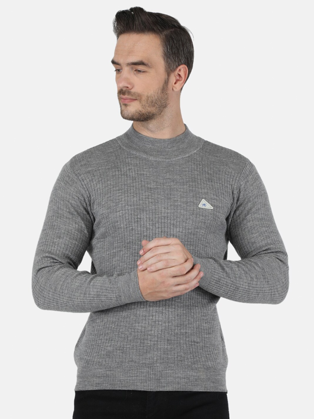 

Monte Carlo Men Grey Ribbed Pullover Sweater