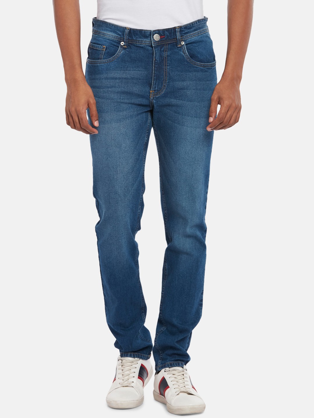

People Men Blue Slim Fit Low Distress Light Fade Jeans