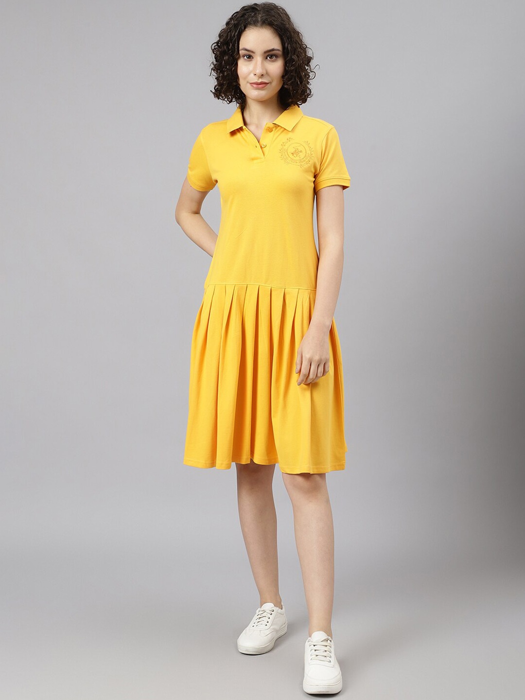 

Beverly Hills Polo Club Women Yellow Solid Shirt Dress