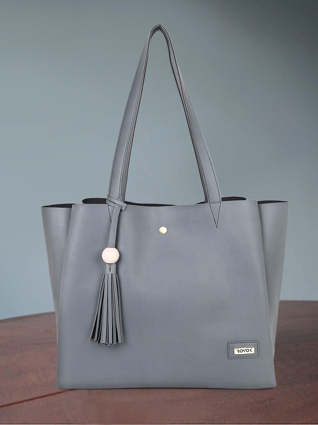 

ROVOK Grey Colourblocked PU Shopper Shoulder Bag with Tasselled