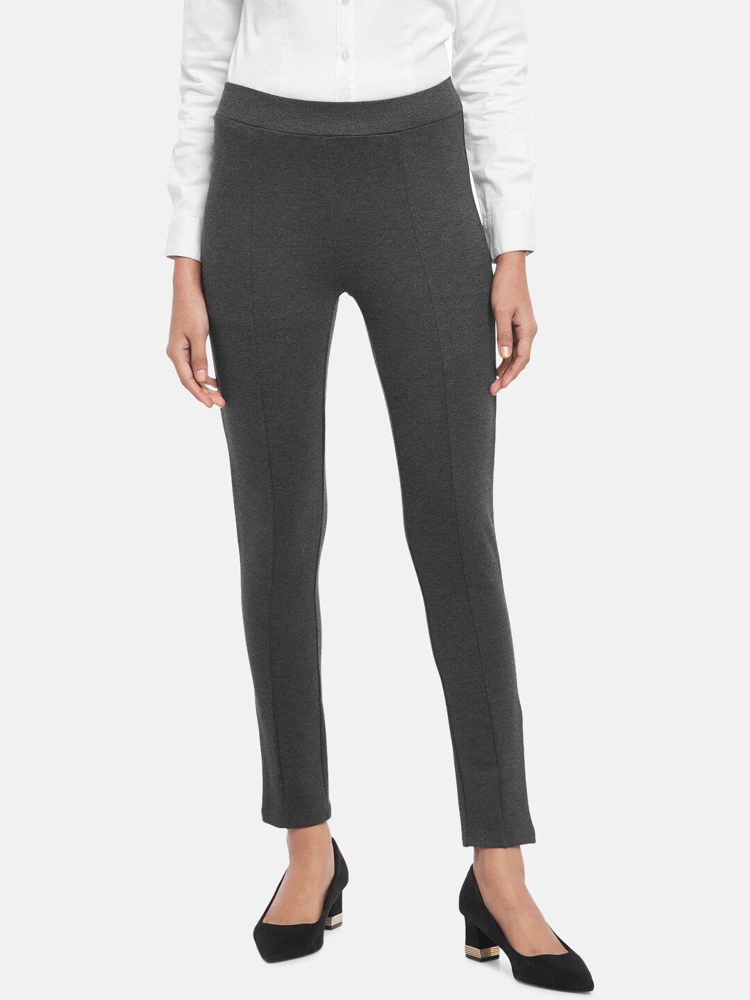 

Annabelle by Pantaloons Women Anthra Grey Melange Solid Skinny-Fit Treggings, Black