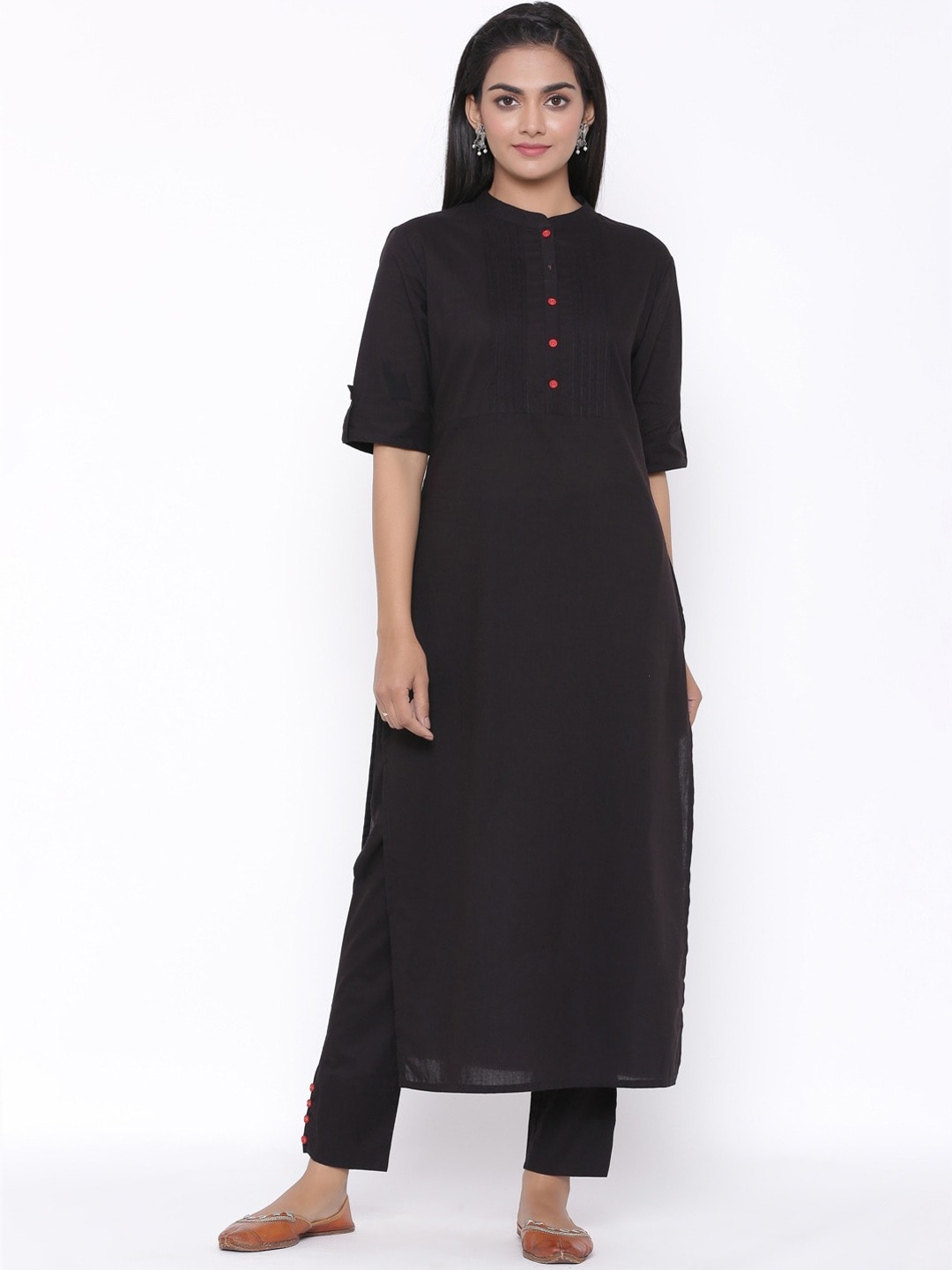 

fabGLOBAL Women Black Pure Cotton Kurta with Trousers