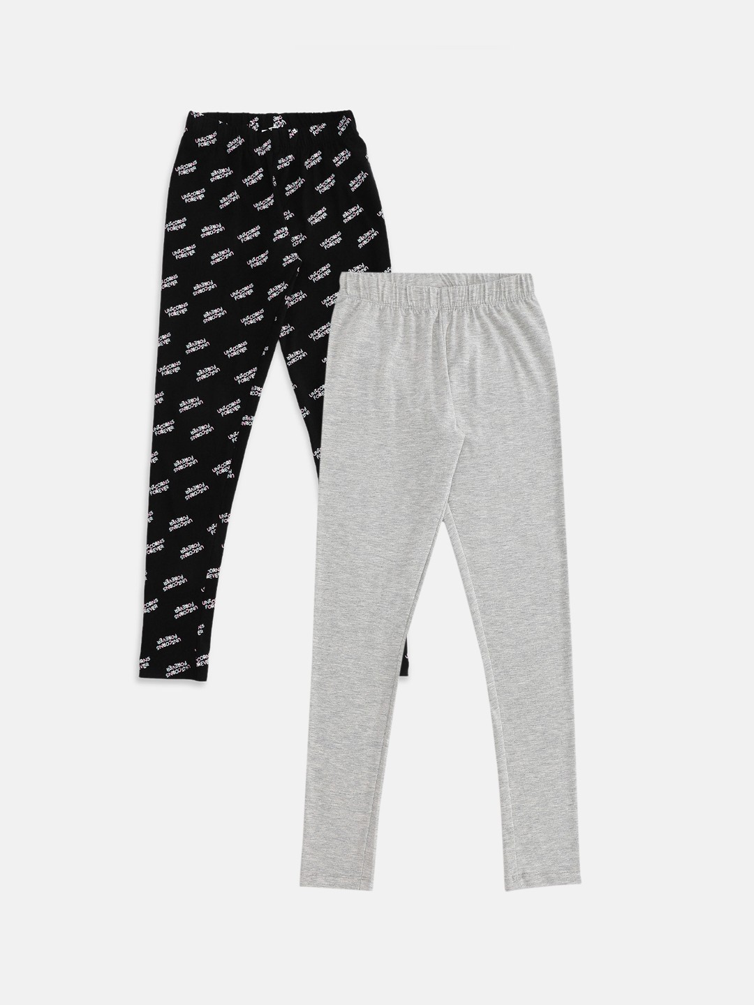 

Pantaloons Junior Girls Pack Of 2 Printed Ankle Length Leggings, Grey