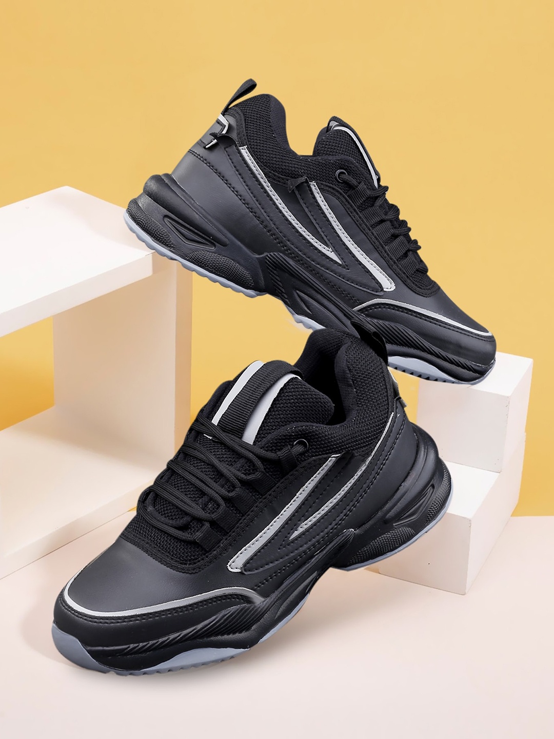 

AROOM Women Black Colourblocked High-Top Sneakers