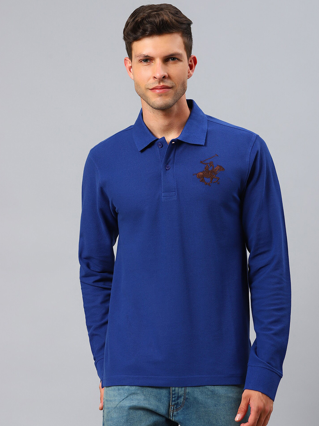 

Beverly Hills Polo Club Men Blue Solid Polo Collar T-shirt