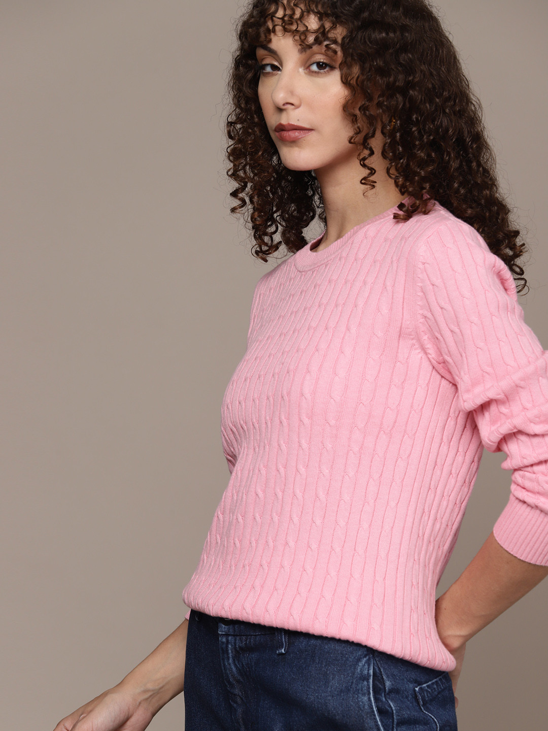 

Macy's Karen Scott Women Pink Cable Knit Pure Cotton Pullover