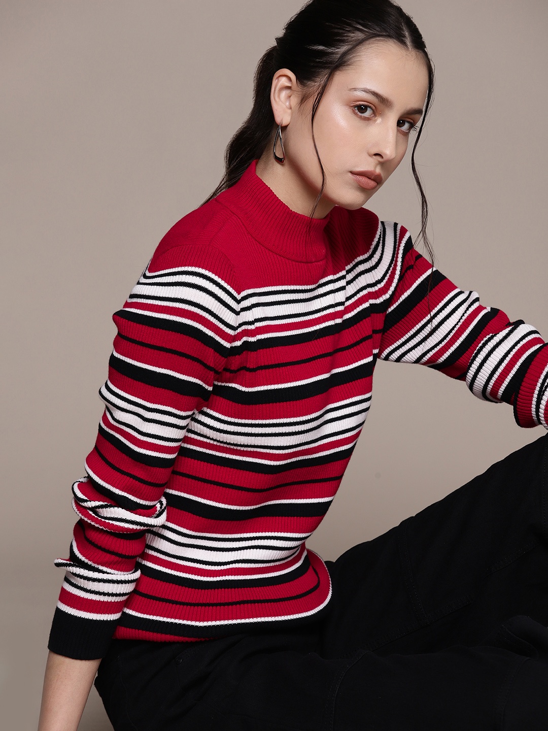 

Macy's Karen Scott Women Striped Pure Cotton Pullover, Red