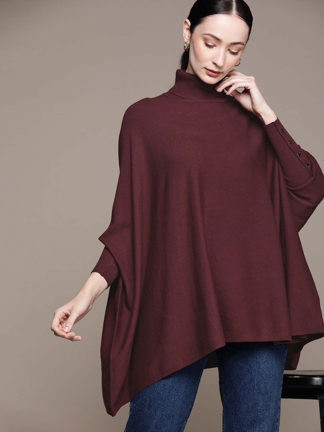 

Macy's Alfani Women Poncho Sweater, Burgundy