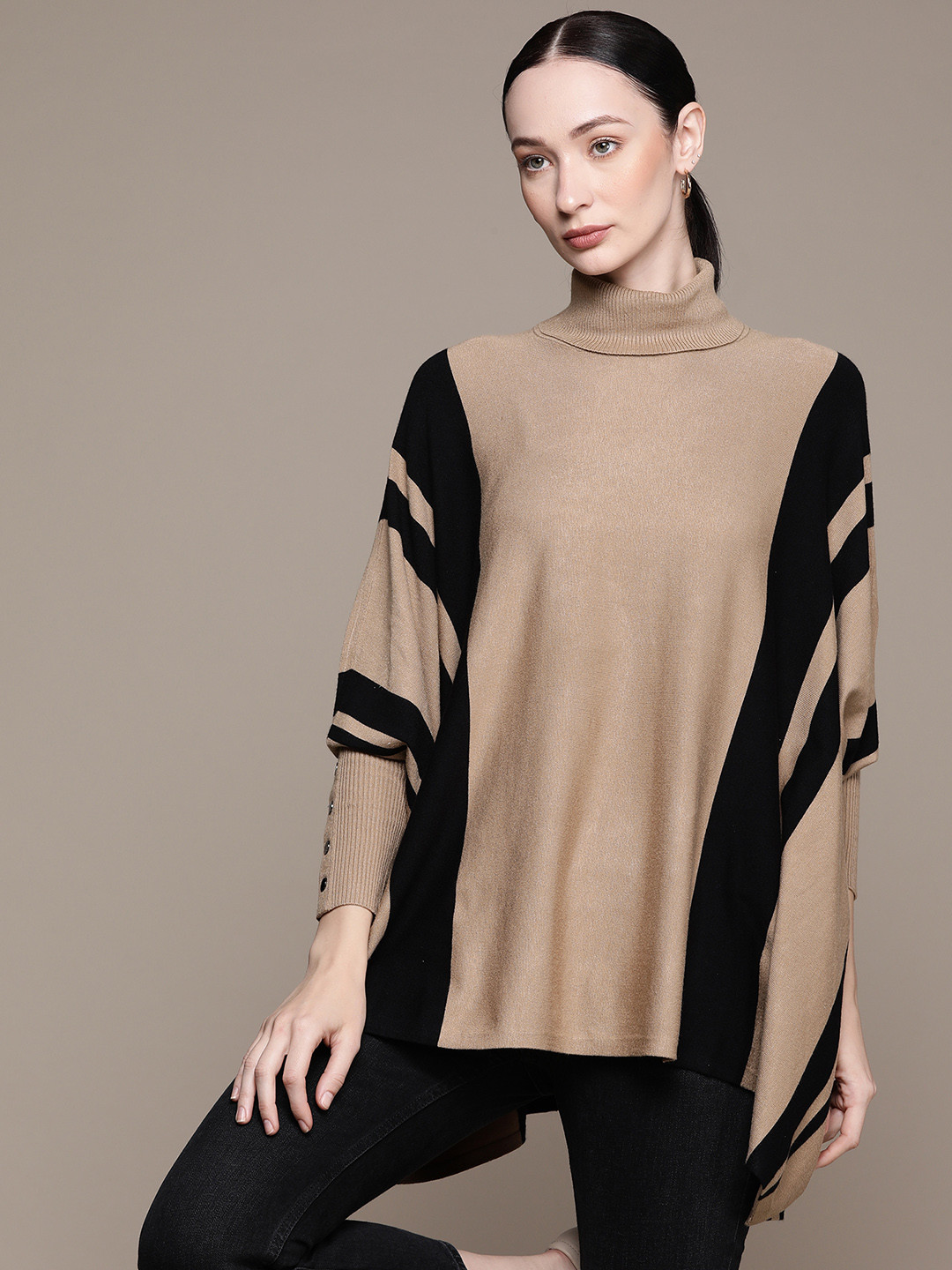 

Macy's Alfani Women Striped Poncho, Beige