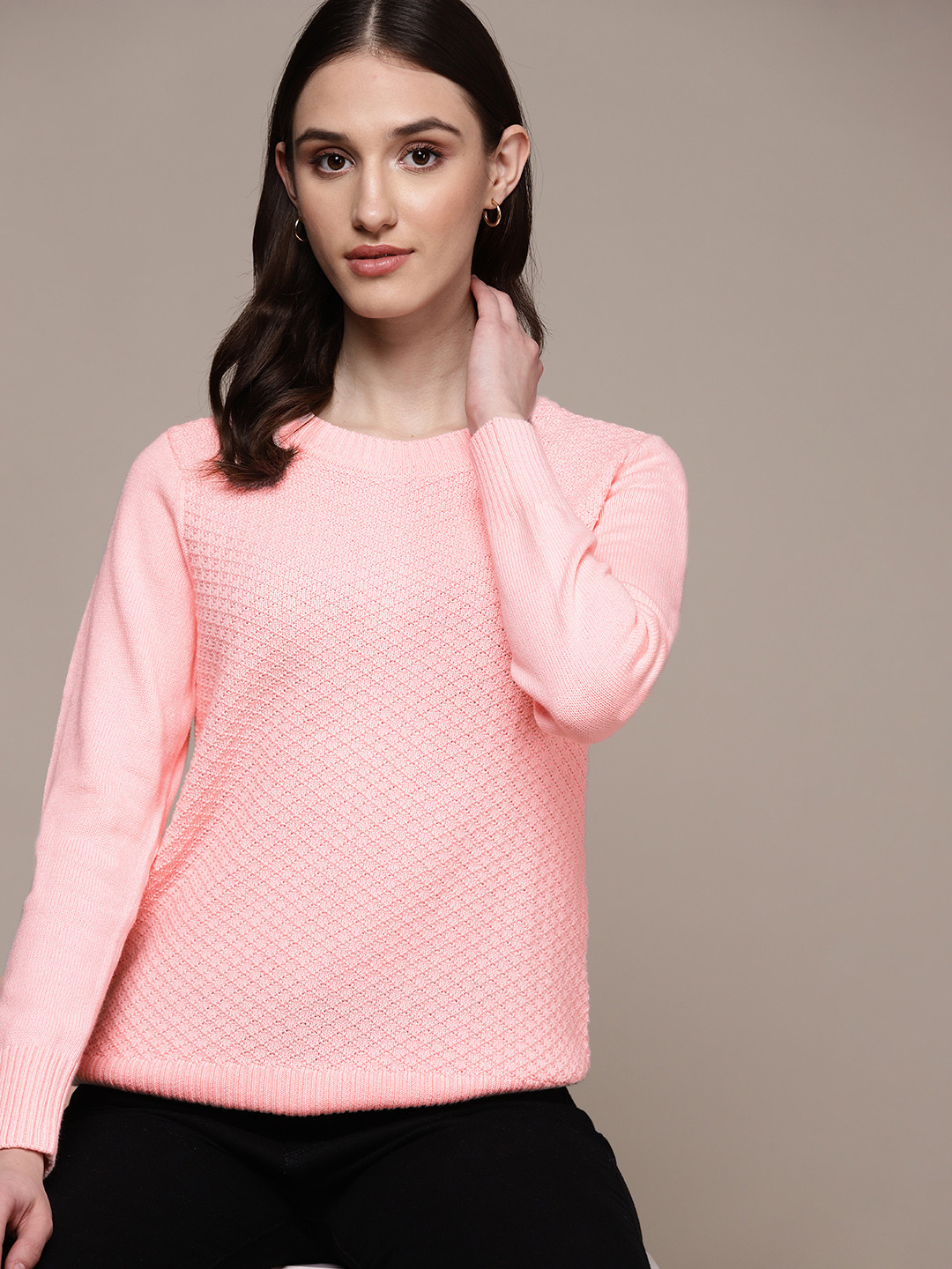 

Macy's Karen Scott Women Cotton Self-Design Pullover, Peach