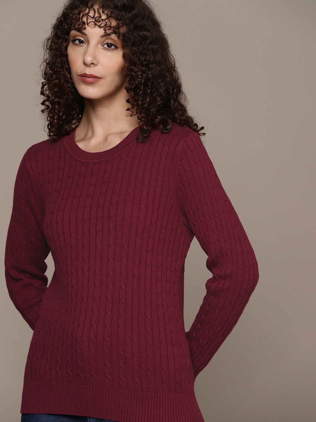 

Macy's Karen Scott Women Maroon Cable Knit Pure Cotton Pullover