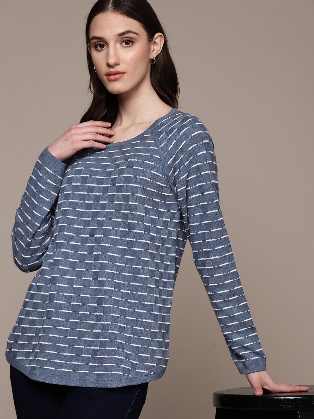 

Macy's Karen Scott Women Pure Cotton Checked Pullover, Blue