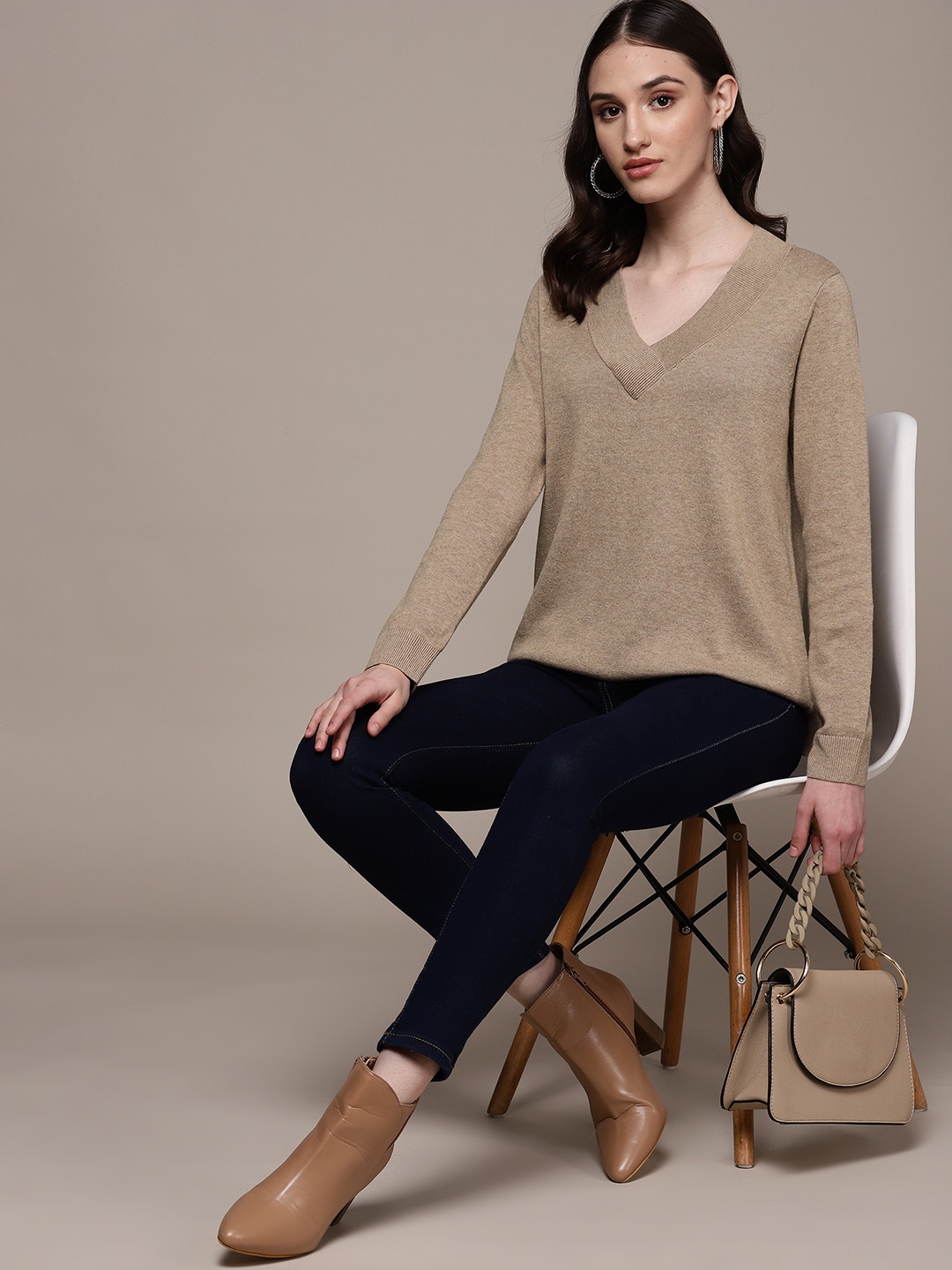 

Macy's Karen Scott Women Cotton V-Neck Sweater, Beige