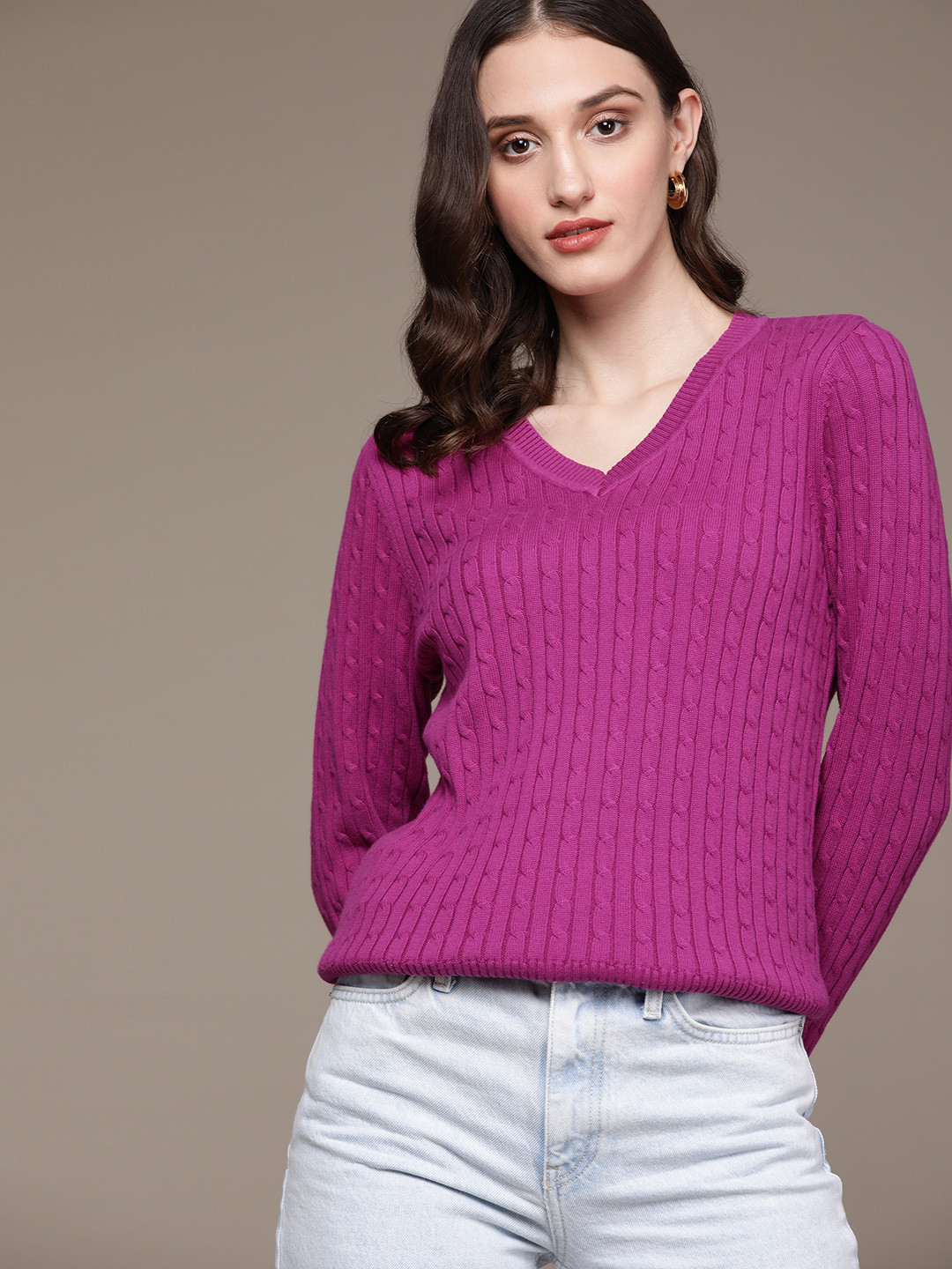 

Macy's Karen Scott Women Purple Cable Knit Cotton Pullover