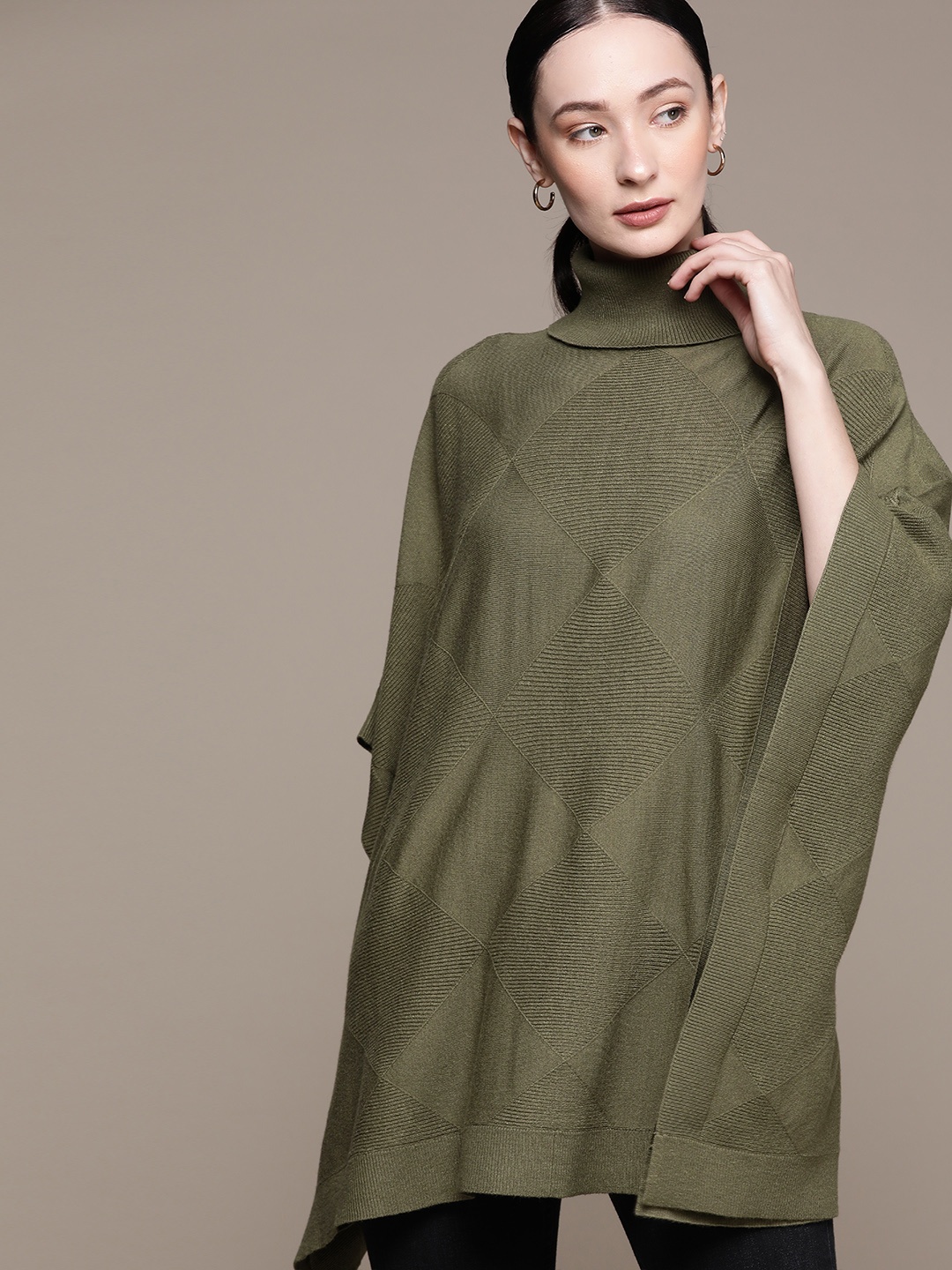 

Macy's Alfani Women Self Design Poncho, Olive