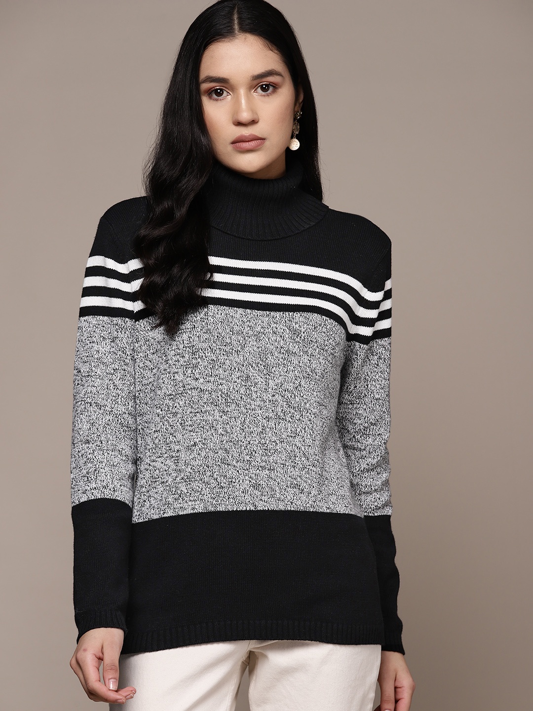 

Macy's Karen Scott Women Self-Striped Pure Cotton Pullover, Black