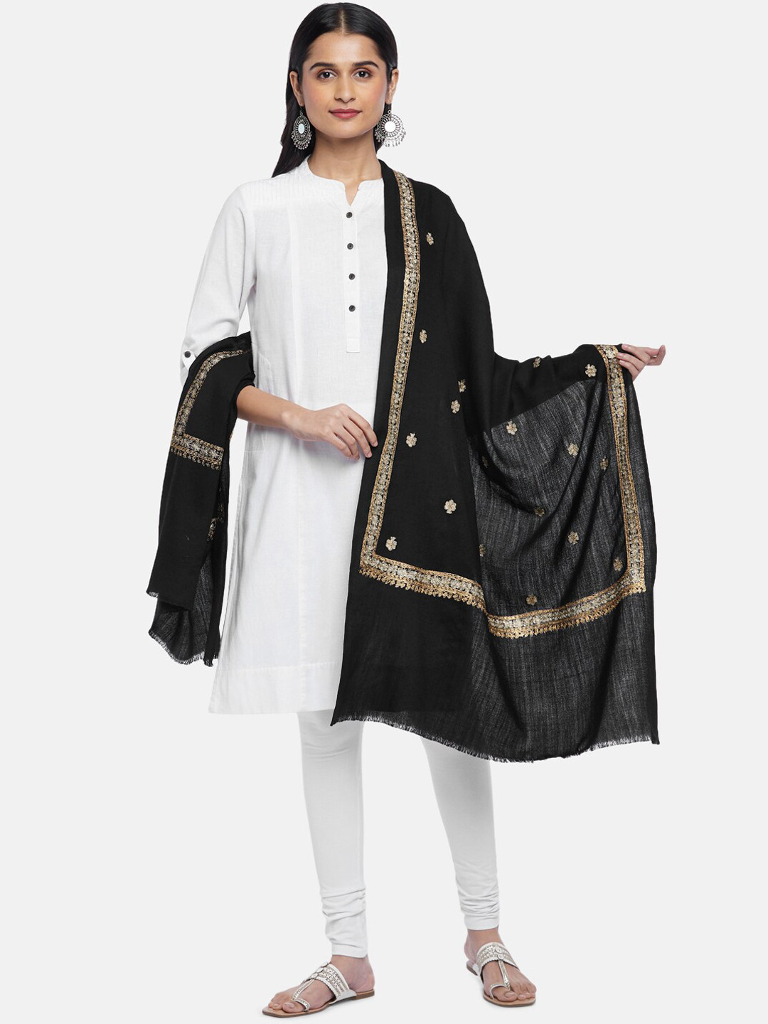 

RANGMANCH BY PANTALOONS Women Black Emberoidered Shawl