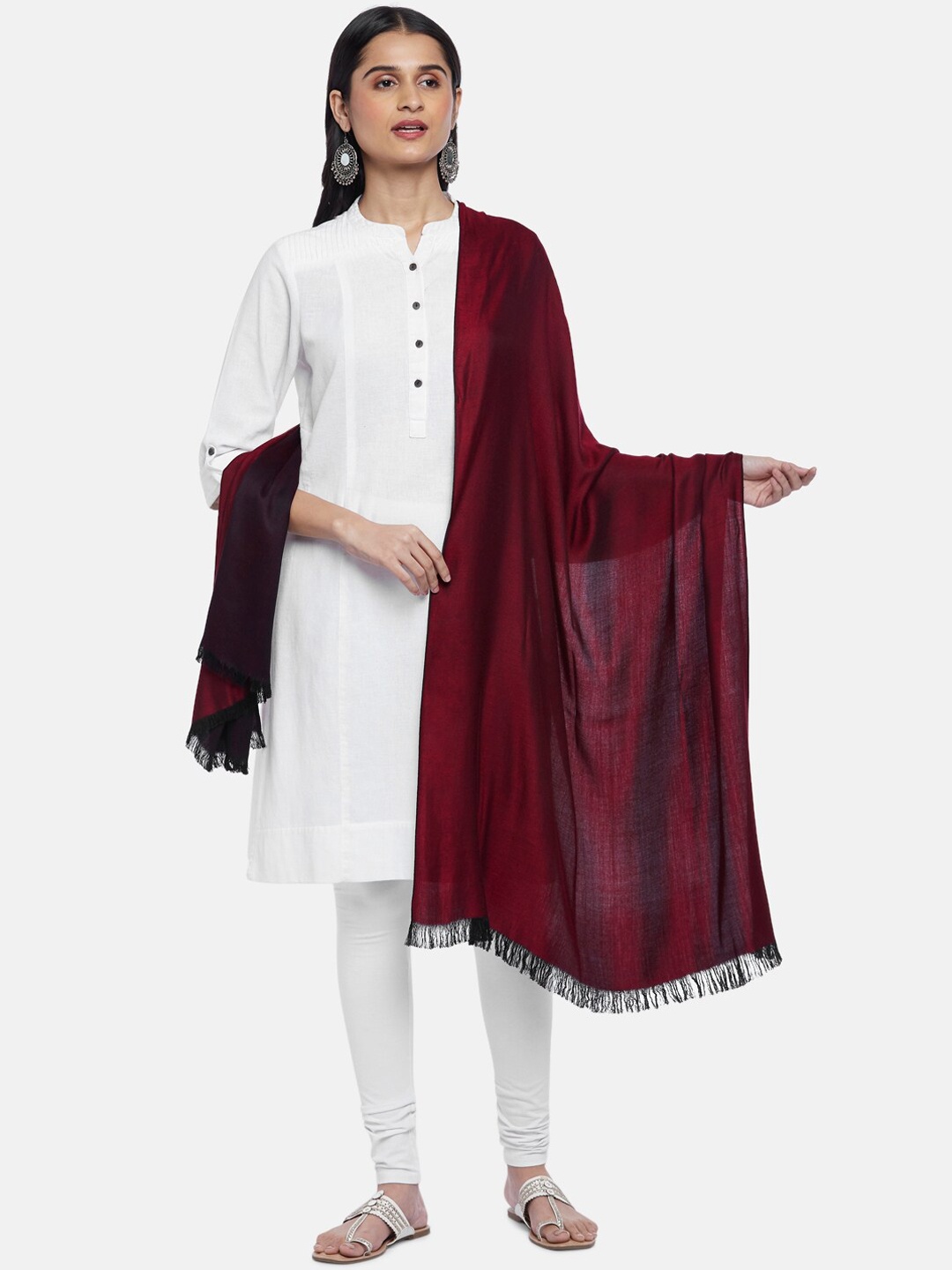

RANGMANCH BY PANTALOONS Women Maroon Solid Pure Acrylic Shawl
