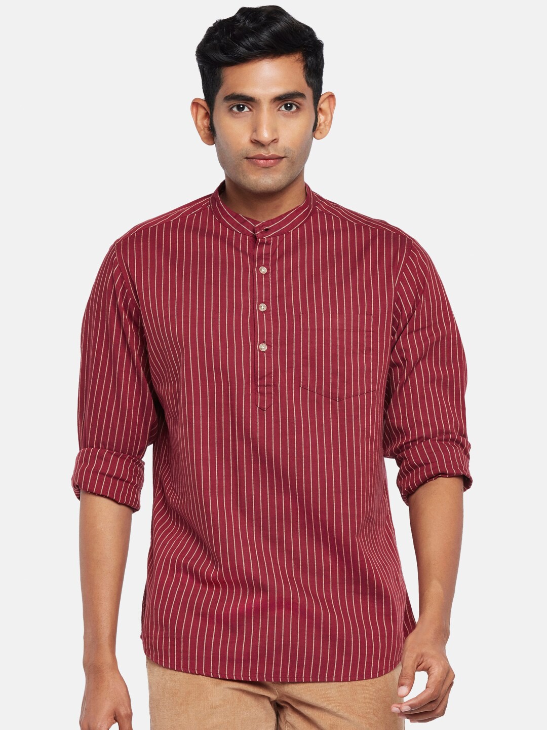 

BYFORD by Pantaloons Men Maroon Striped Cotton Casual Shirt