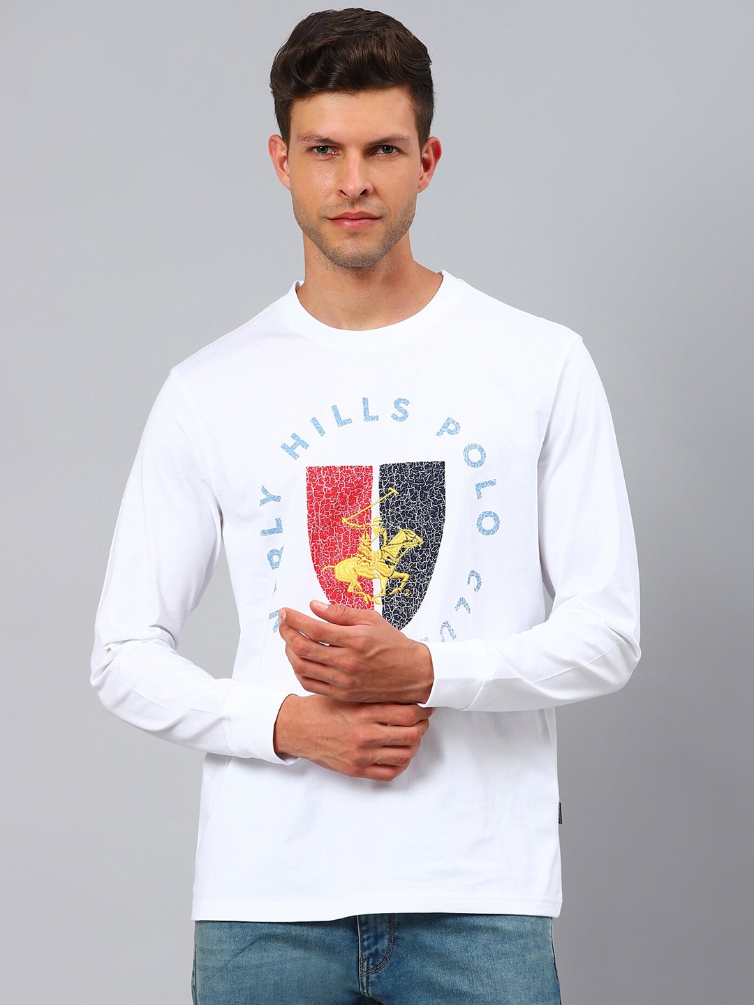 

Beverly Hills Polo Club Men White Brand Logo Printed Cotton T-shirt