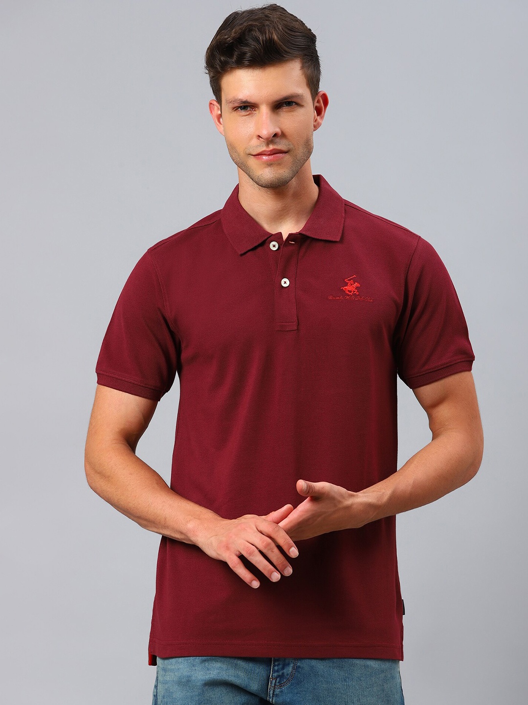 

Beverly Hills Polo Club Men Maroon Polo Collar T-shirt
