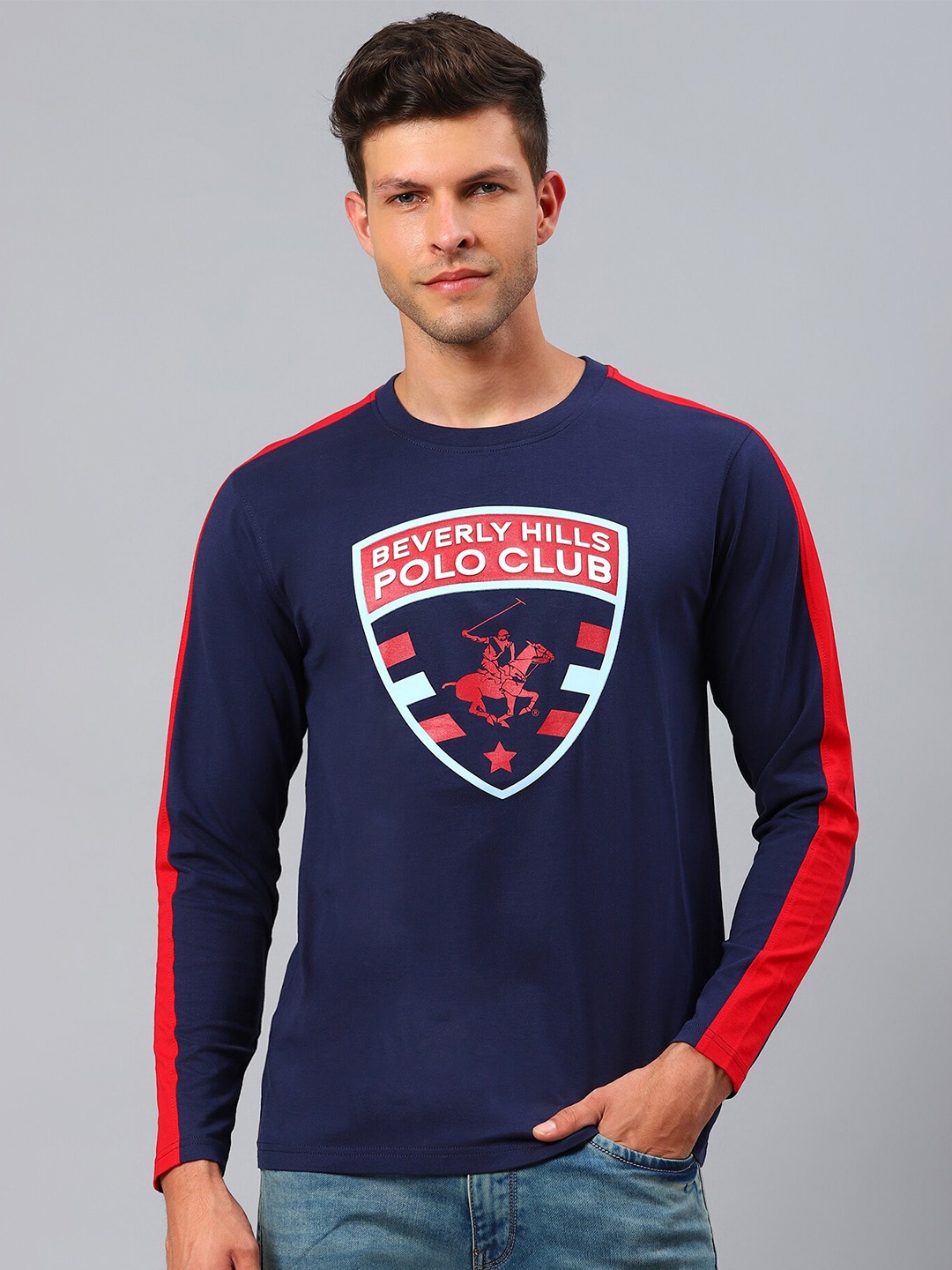 

Beverly Hills Polo Club Men Navy Blue Typography Printed T-shirt