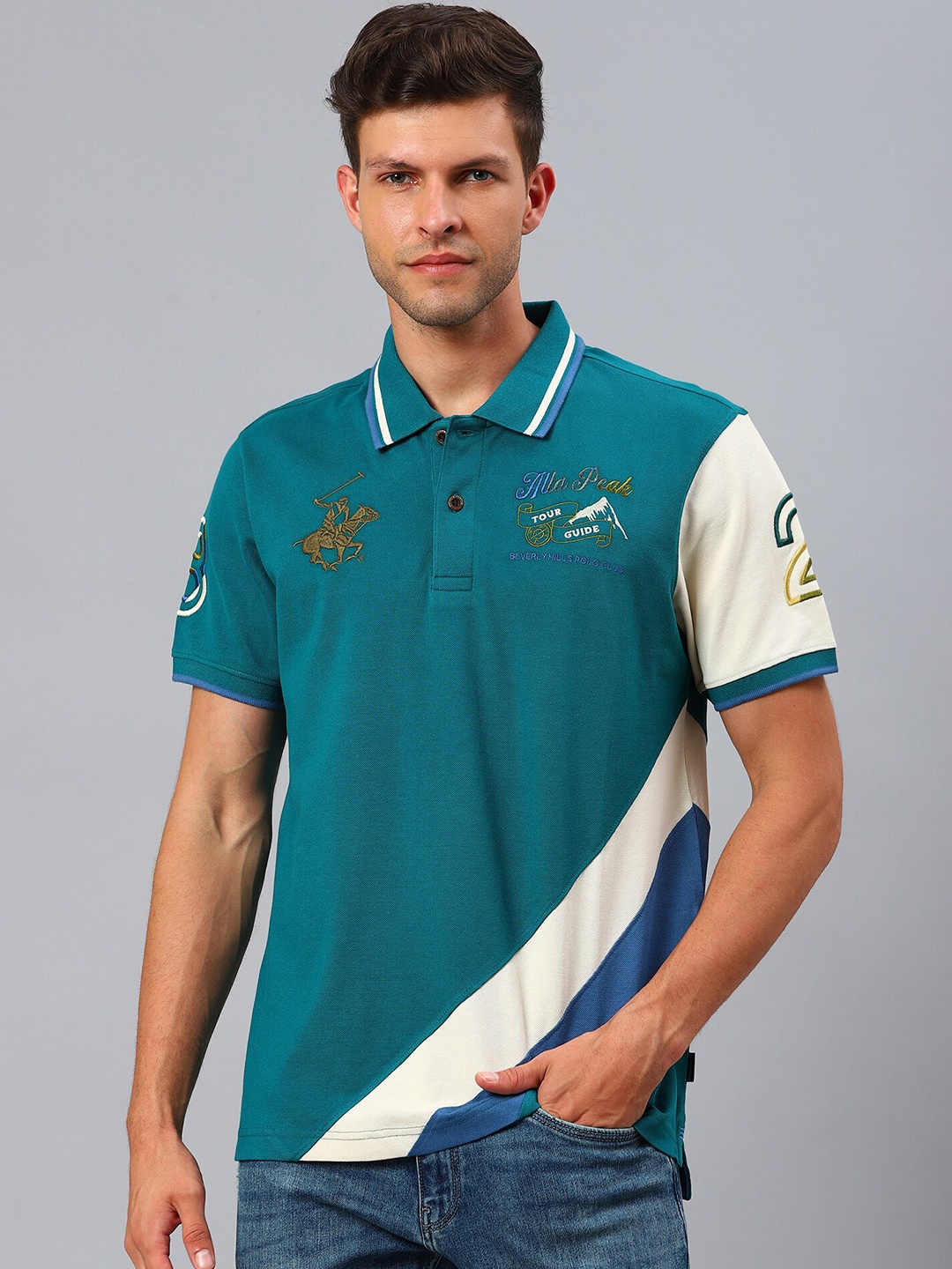 

Beverly Hills Polo Club Men Teal Polo Collar T-shirt
