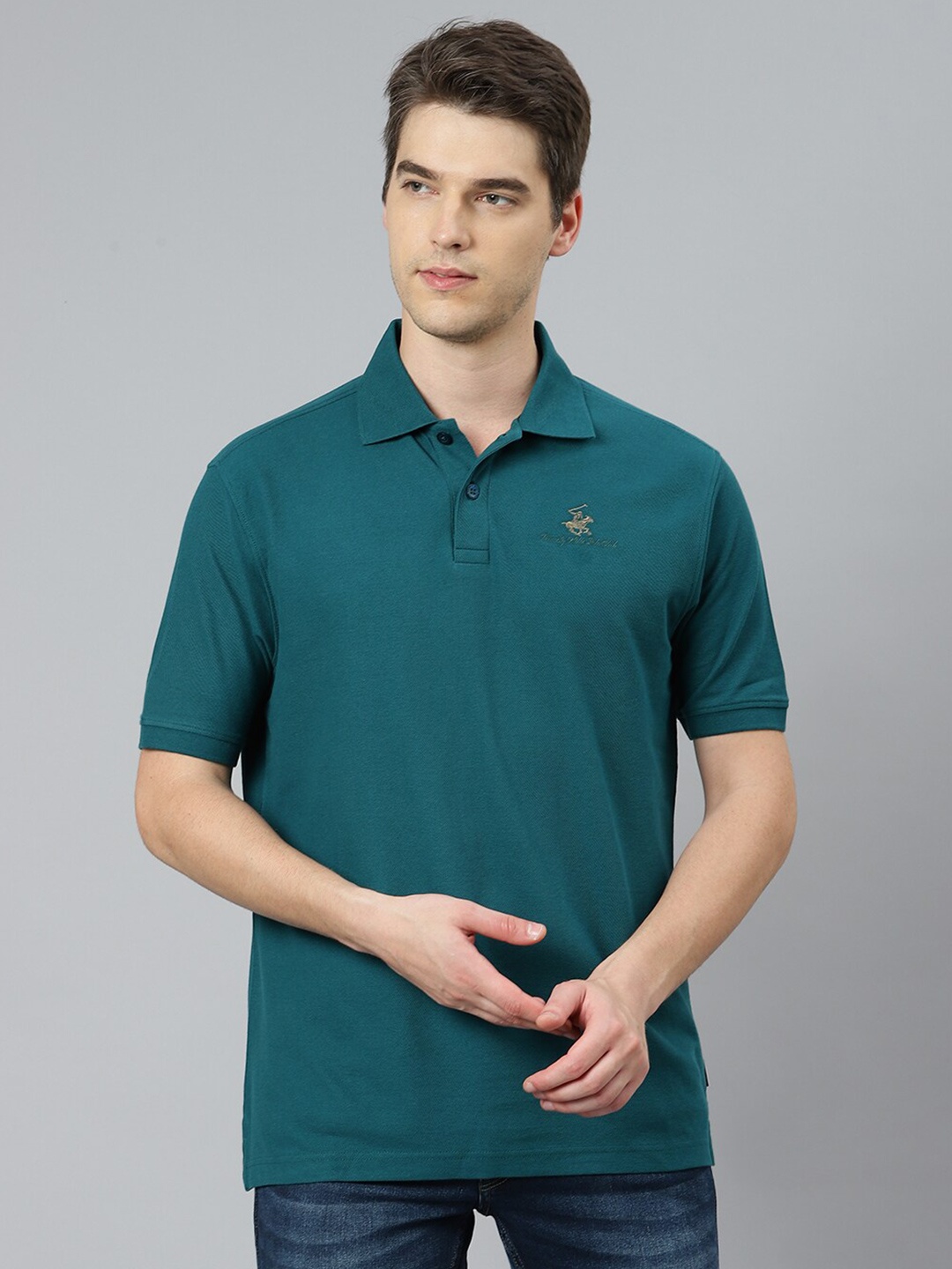 

Beverly Hills Polo Club Men Teal Polo Collar Oversized T-shirt
