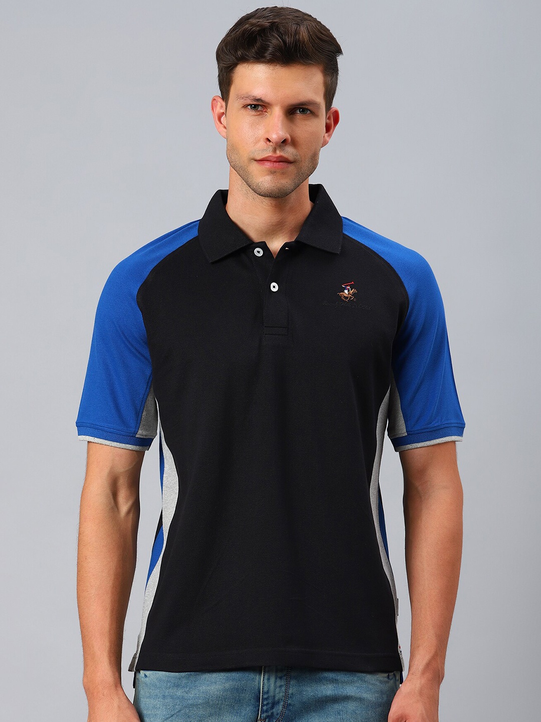 

Beverly Hills Polo Club Men Black & Blue Polo Collar T-shirt