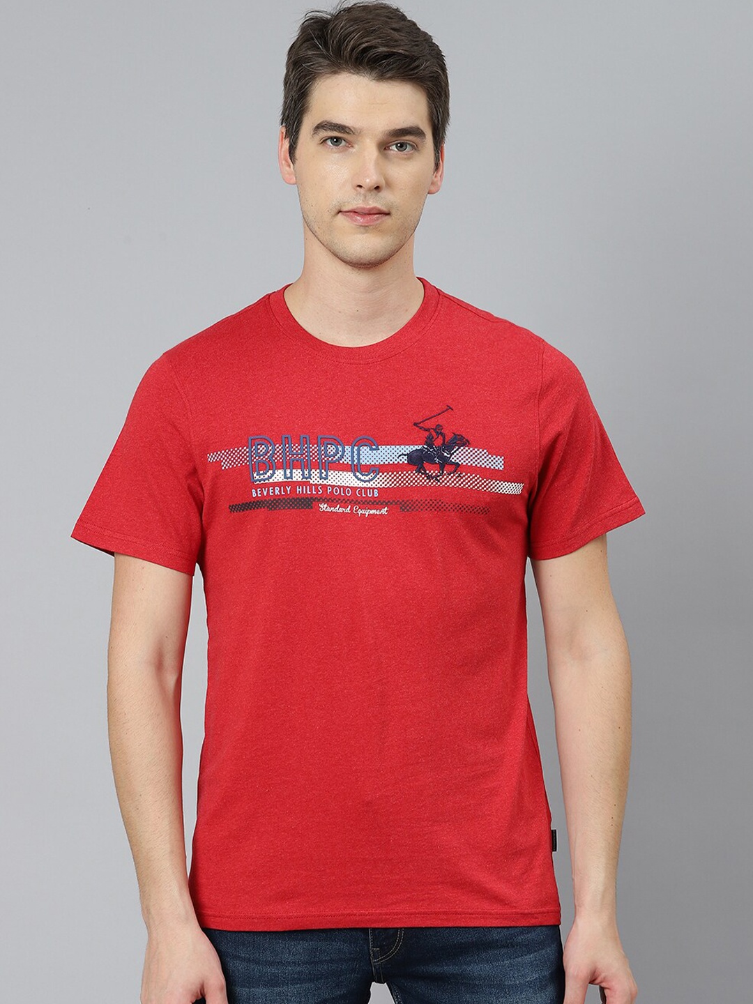 Beverly Hills Polo Club Men Red Typography Printed Cotton T-shirt