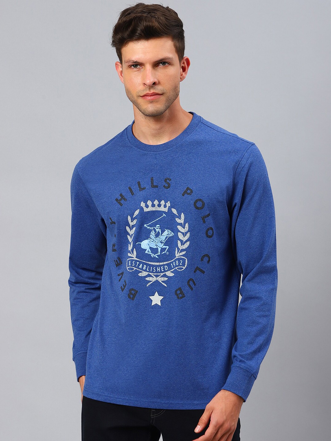 

Beverly Hills Polo Club Men Blue Typography Printed Raw Edge T-shirt