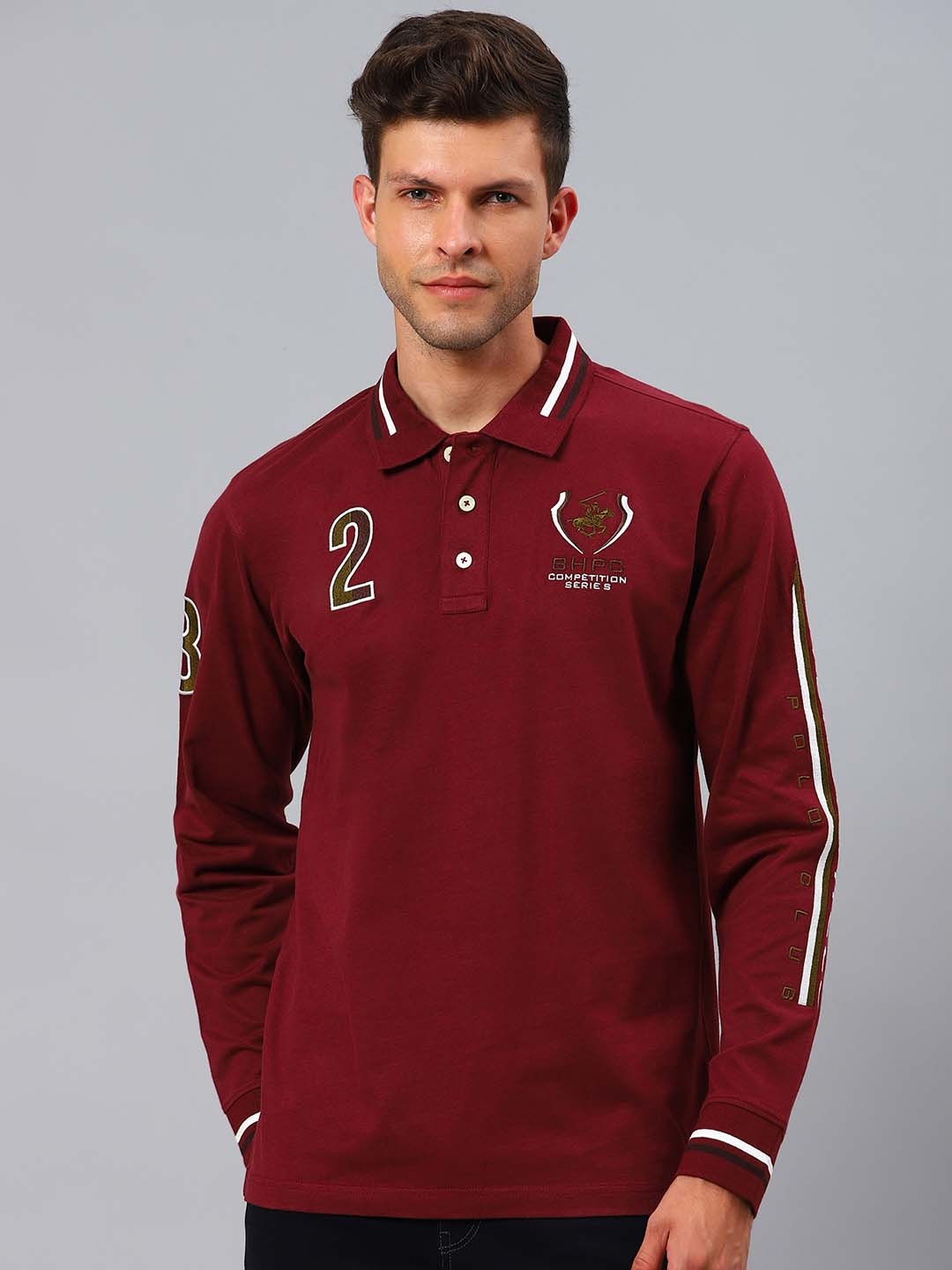 

Beverly Hills Polo Club Men Maroon Typography Printed Polo Collar T-shirt