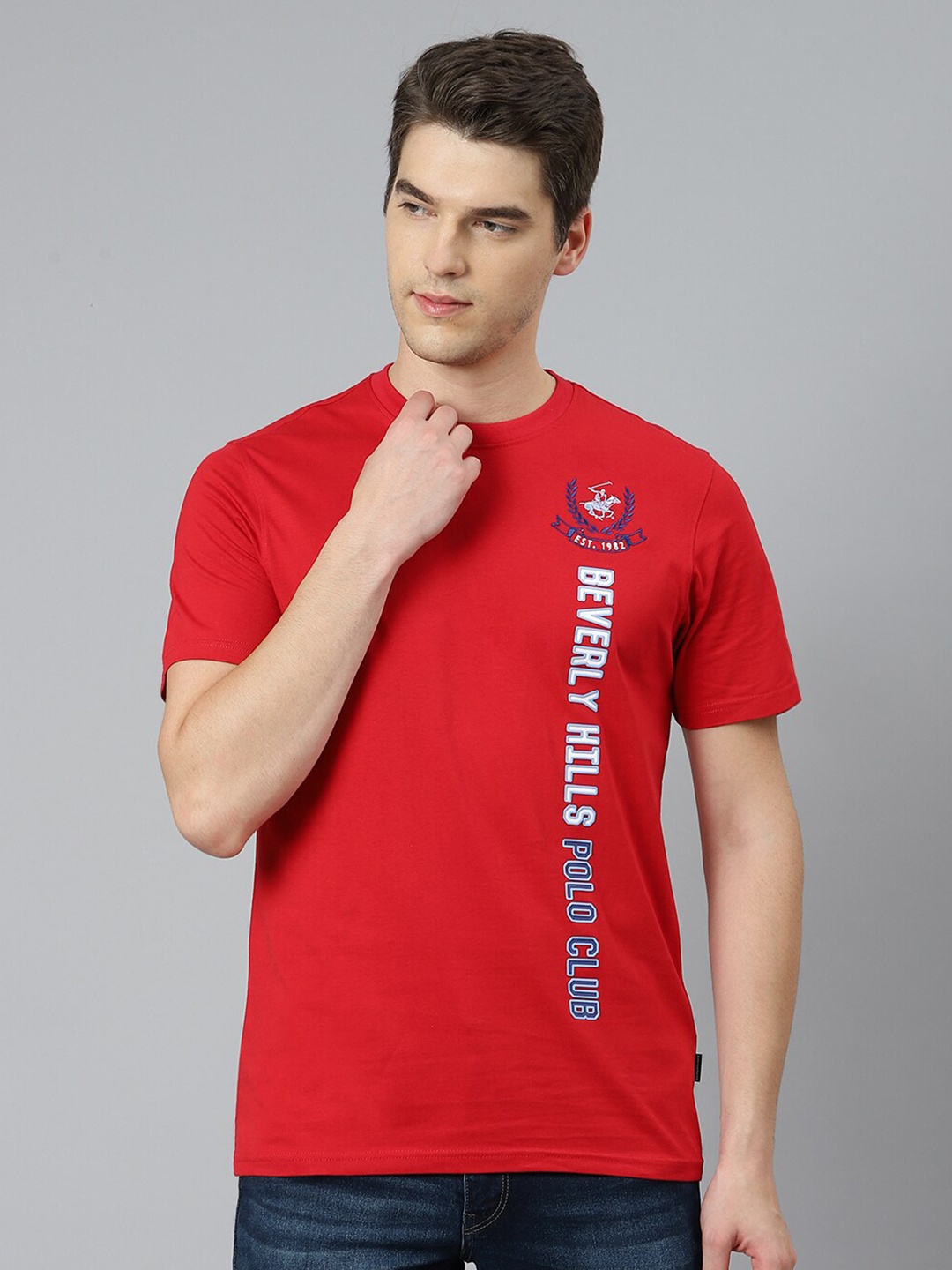 Beverly Hills Polo Club Men Red Typography Printed Cotton T-shirt