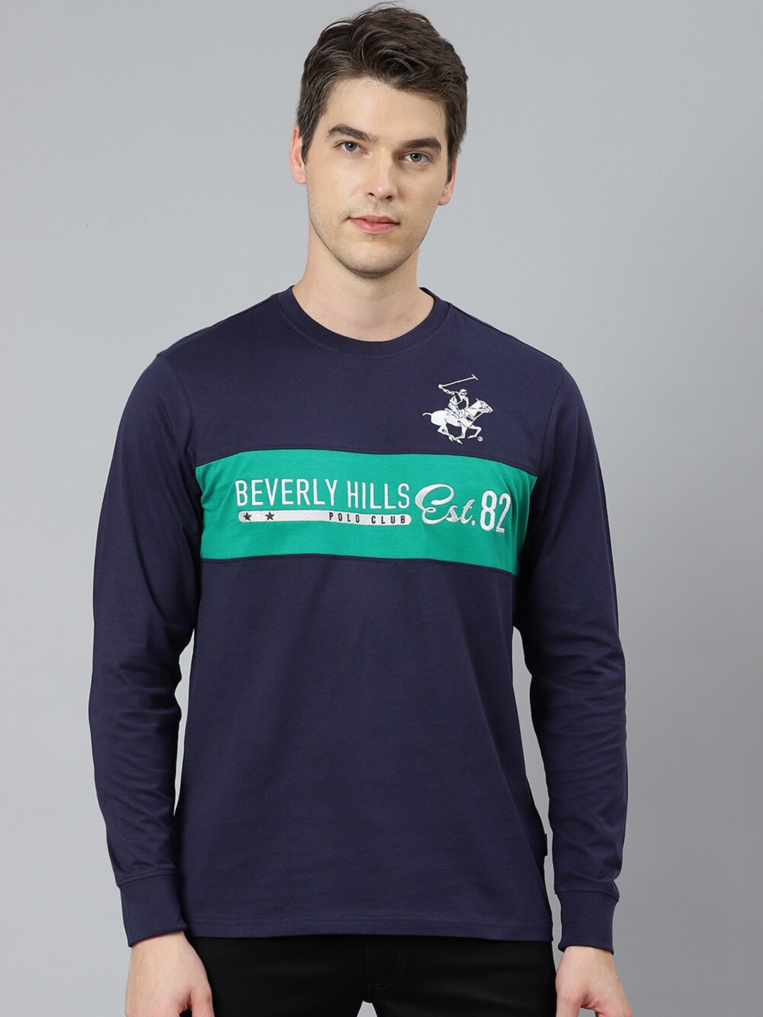

Beverly Hills Polo Club Men Navy Blue Typography Printed T-shirt