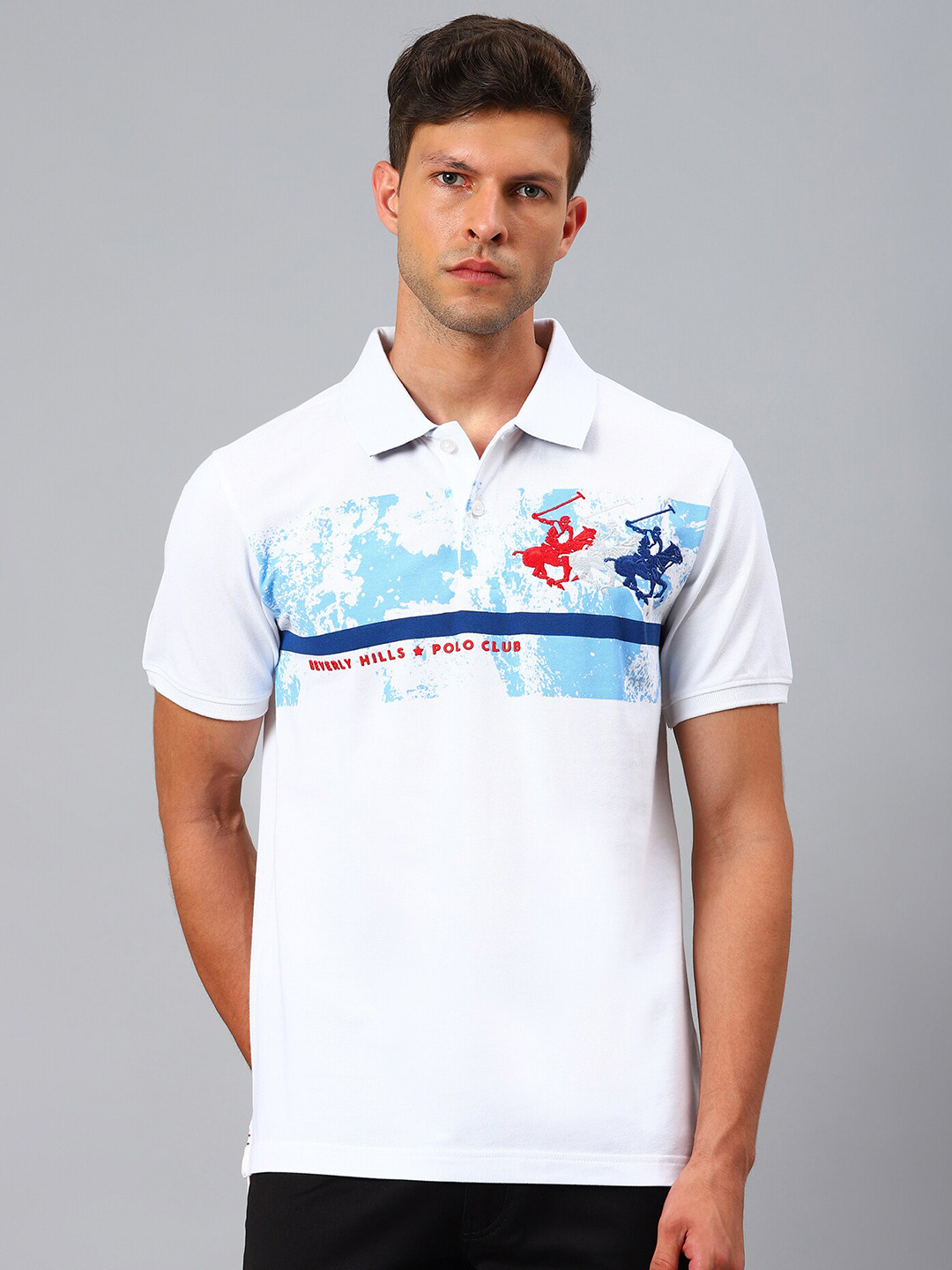 

Beverly Hills Polo Club Men White Typography Printed Polo Collar T-shirt
