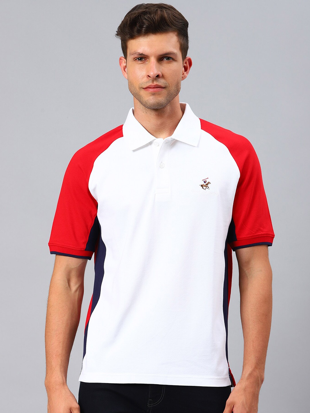 

Beverly Hills Polo Club Men White Polo Collar Applique T-shirt