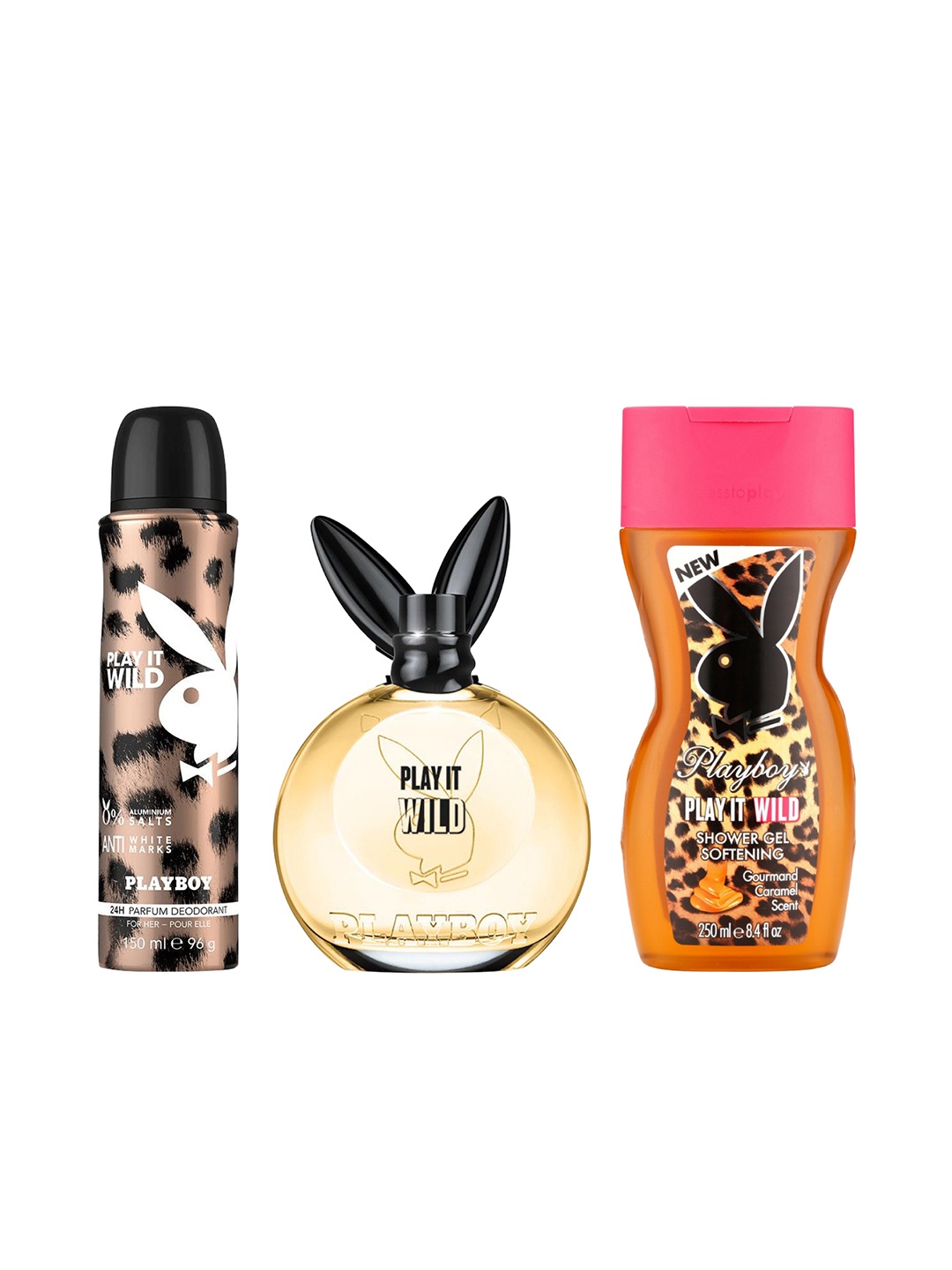 

Playboy Women Play It Wild Gift Set - EDT 90ml + Shower Gel 250ml + Deodorant 150ml, Yellow