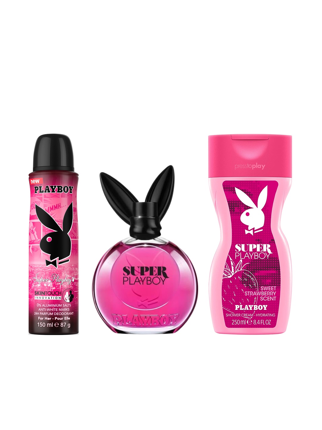 

Playboy Super Set of 3 Deo 150ml + EDT 90ml + Shower Cream 250ml Gift Set, Transparent