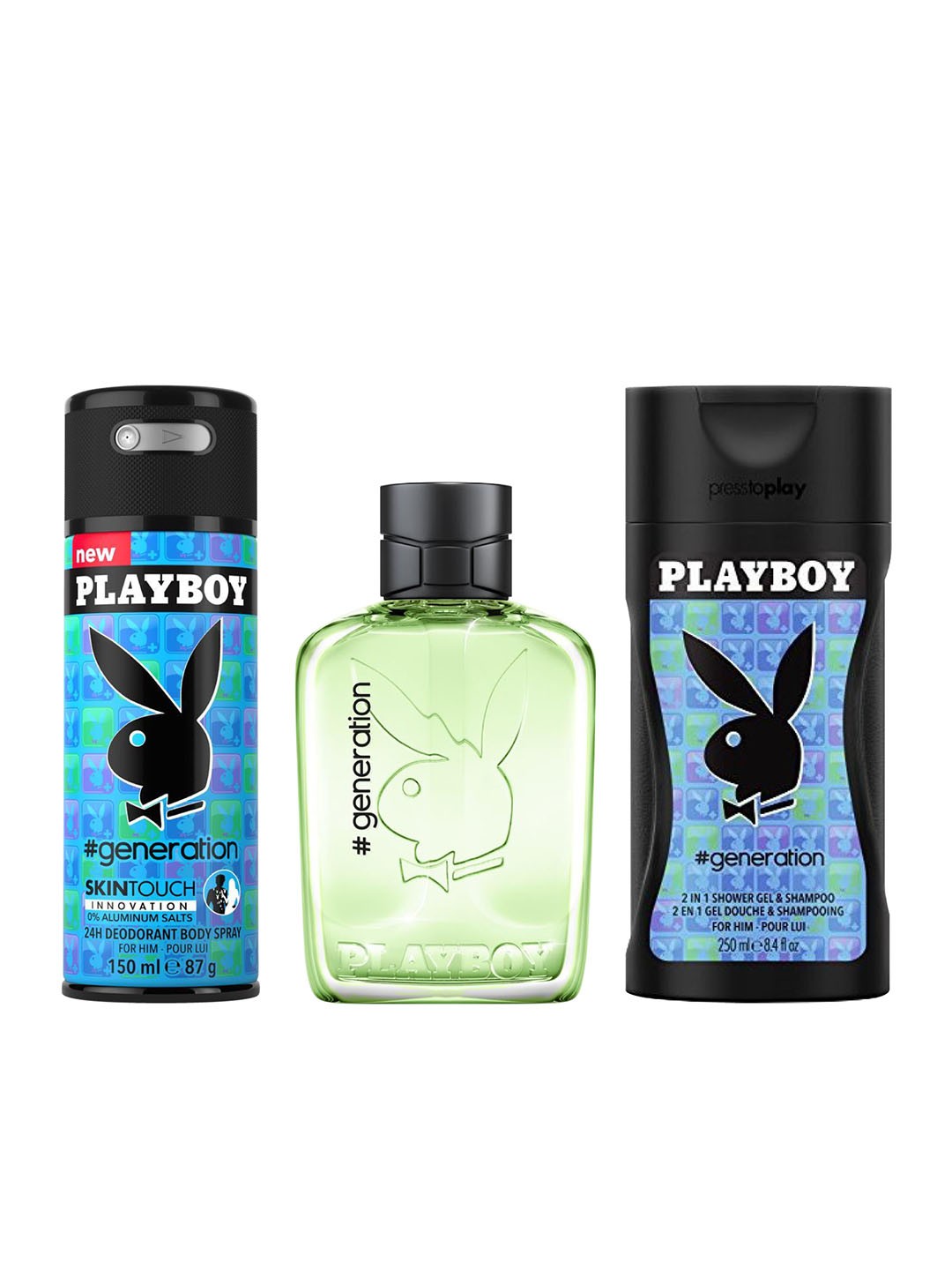 

Playboy Men Generation Fragrance Gift Set - Deodorant 150ml + EDT 100ml + Shower Gel 250ml, Green