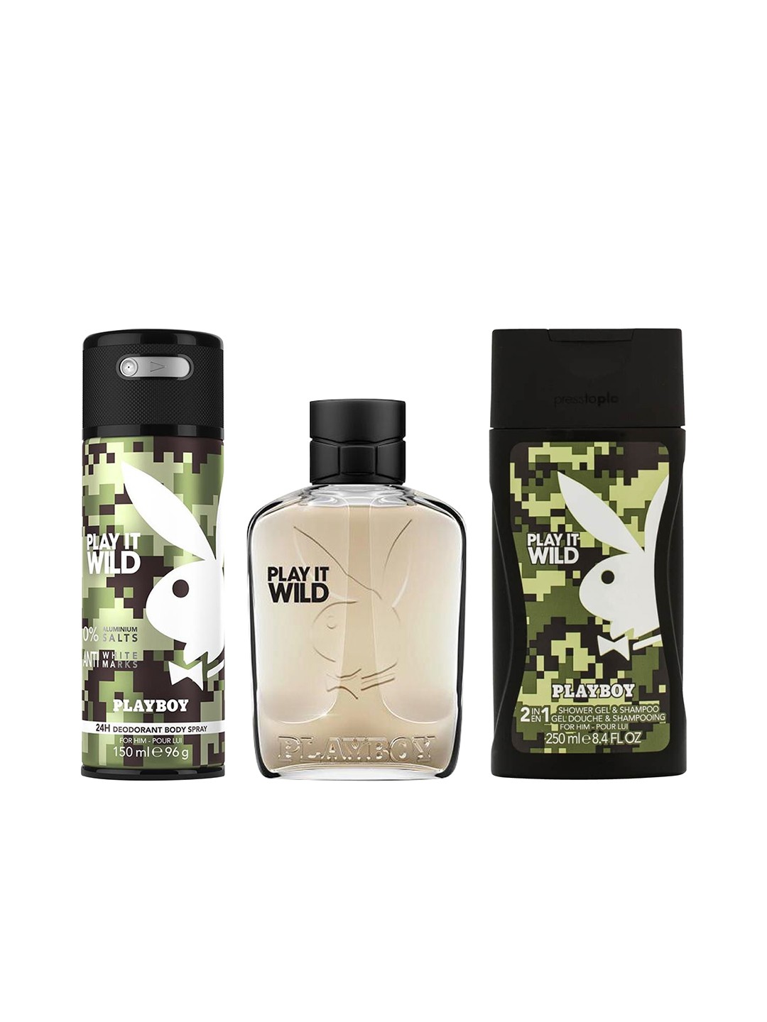 

Playboy Men Play It Wild Gift Set - EDT 100ml + Deodorant 150ml + Shower Gel 250ml, Beige