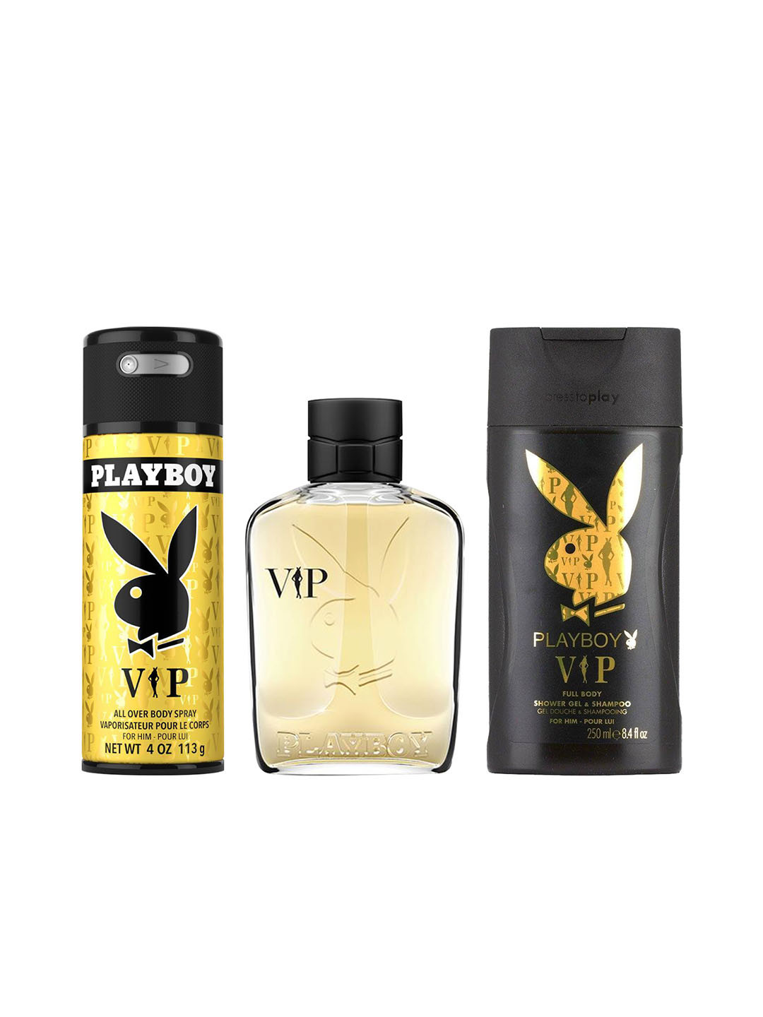 

Playboy Men VIP Fragrance Gift Set - Deodorant 150ml + EDT 100ml + Shower Gel 250ml, Yellow